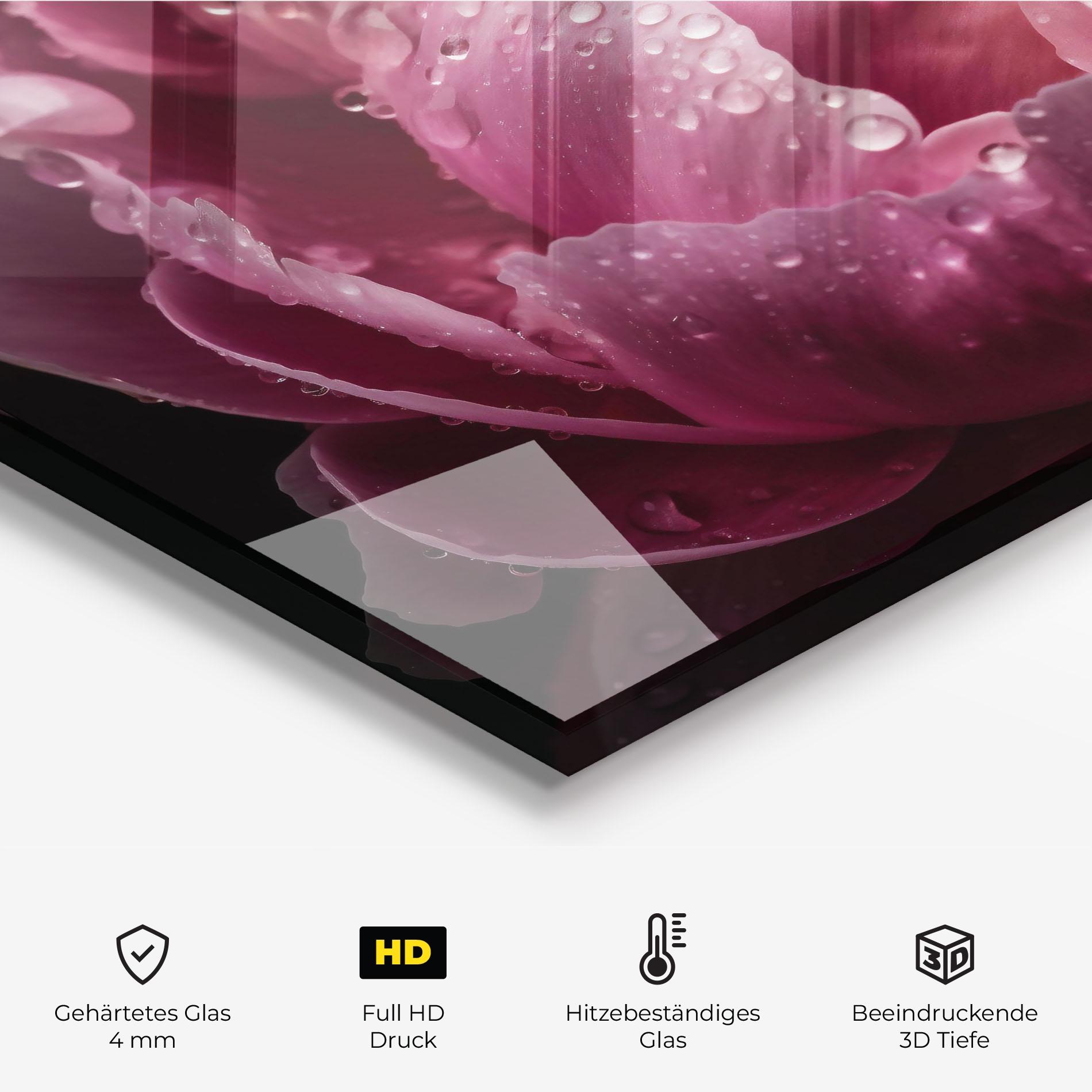 Küchenrückwand Glas Peony Close Up After Rain mockup 2