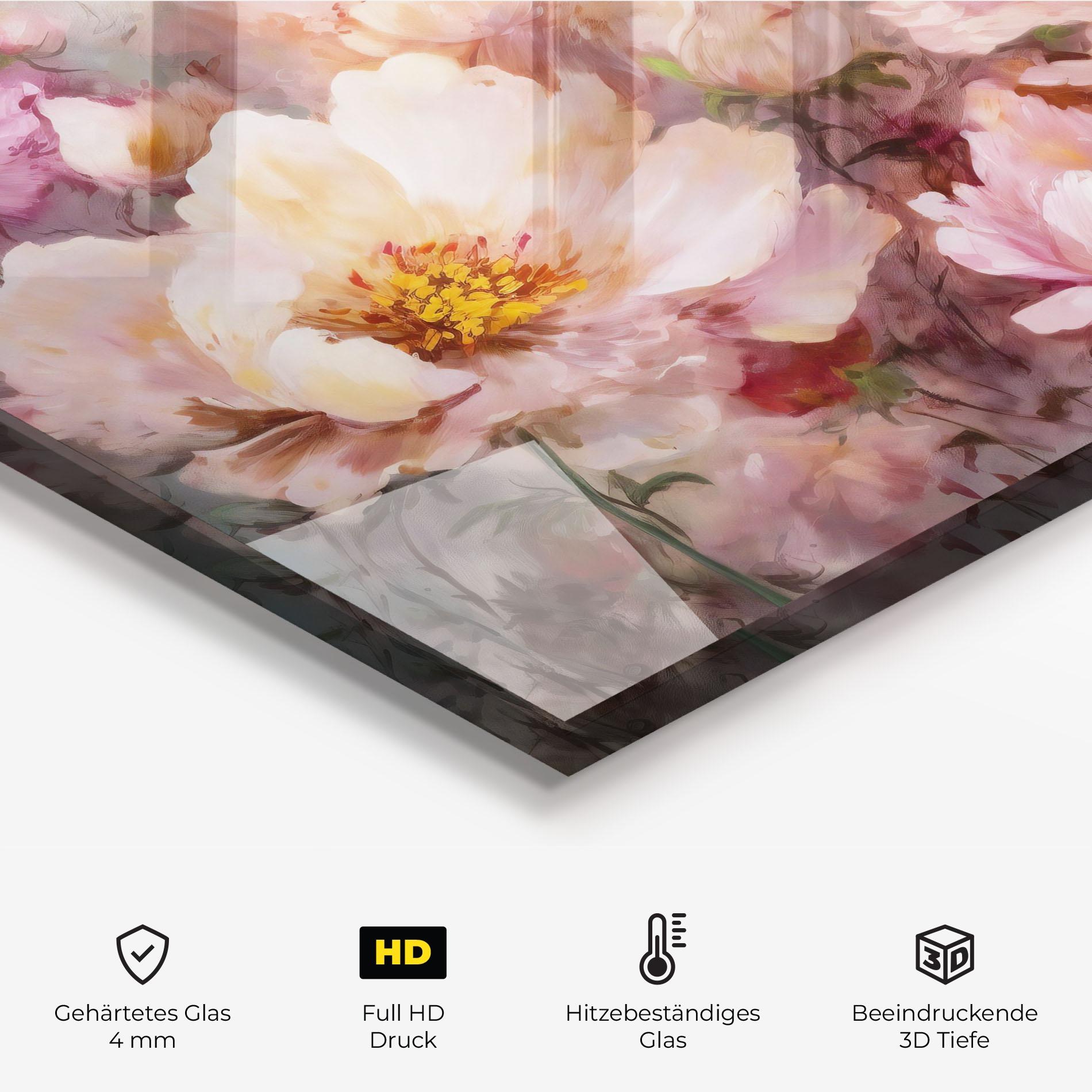 Küchenrückwand Glas Peony Painting Art mockup 2