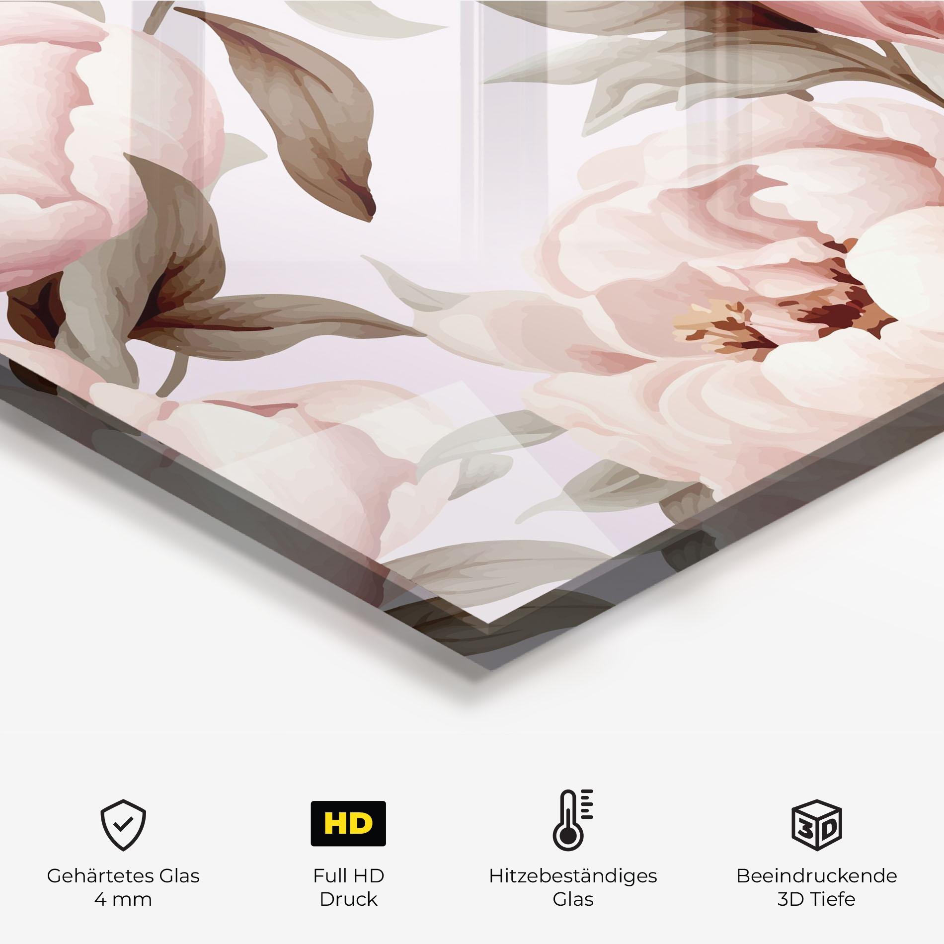 Küchenrückwand Glas Pink Peony Buds mockup 2