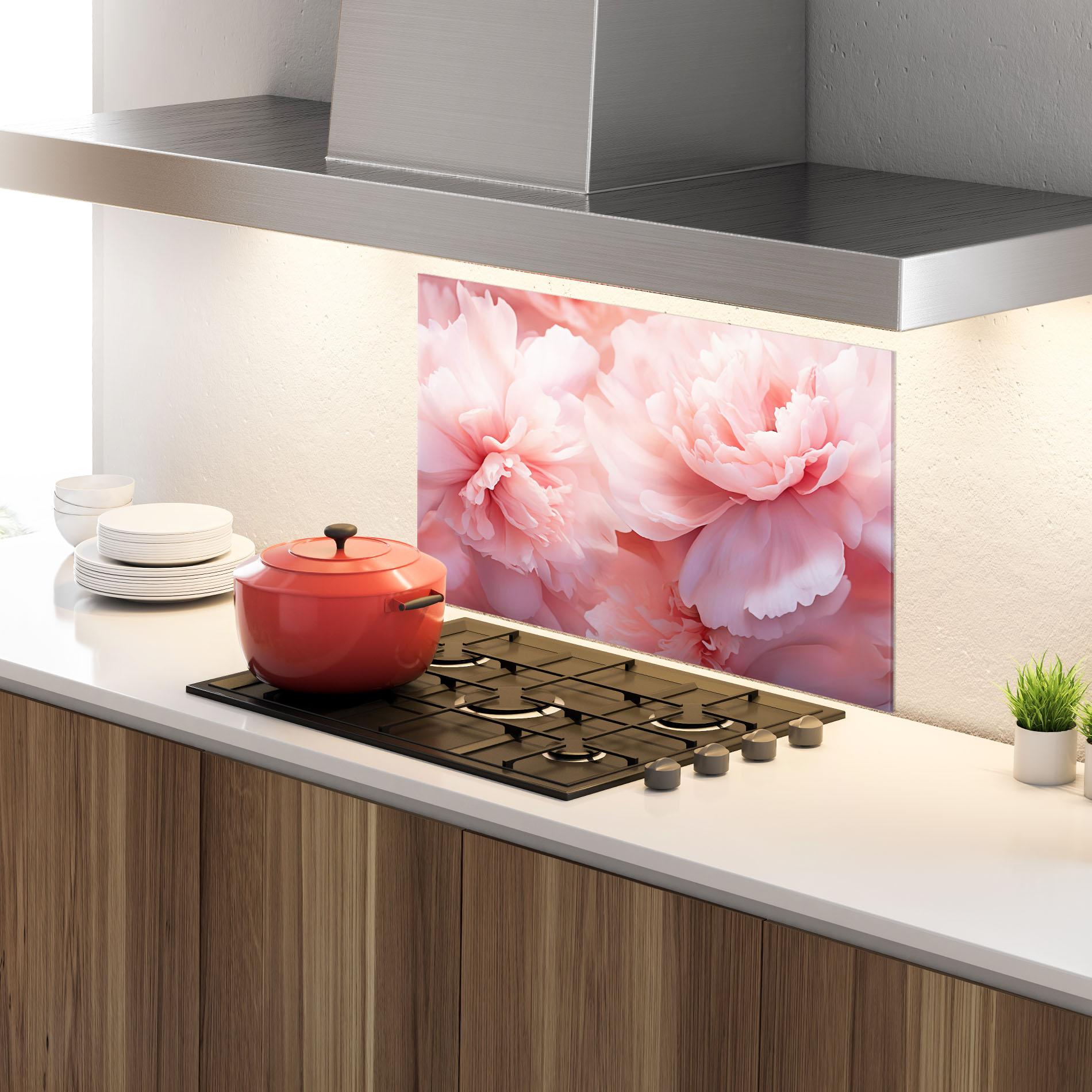 Küchenrückwand Glas Close Up Dreamy Peony mockup 4