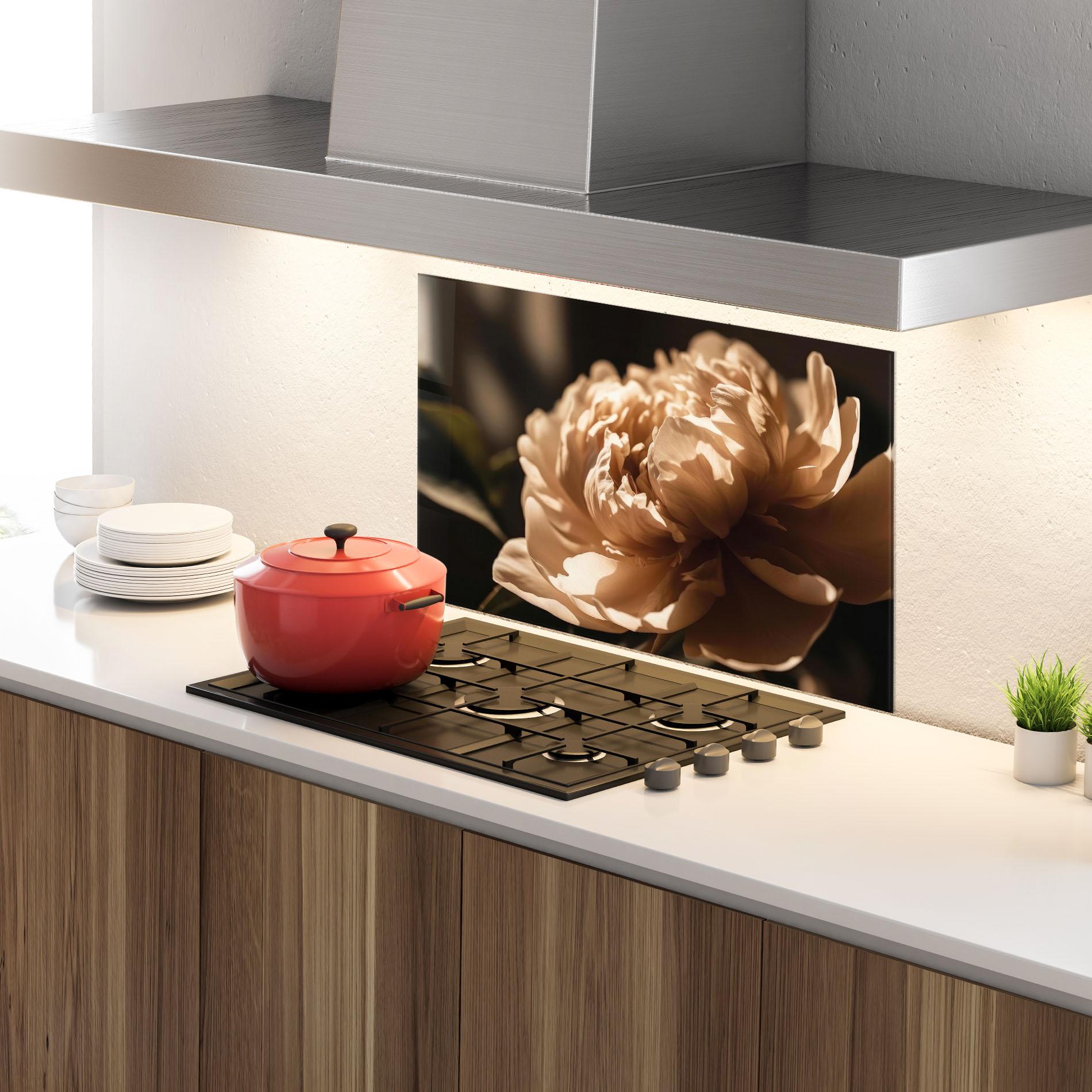 Küchenrückwand Glas Cream Peony mockup 4