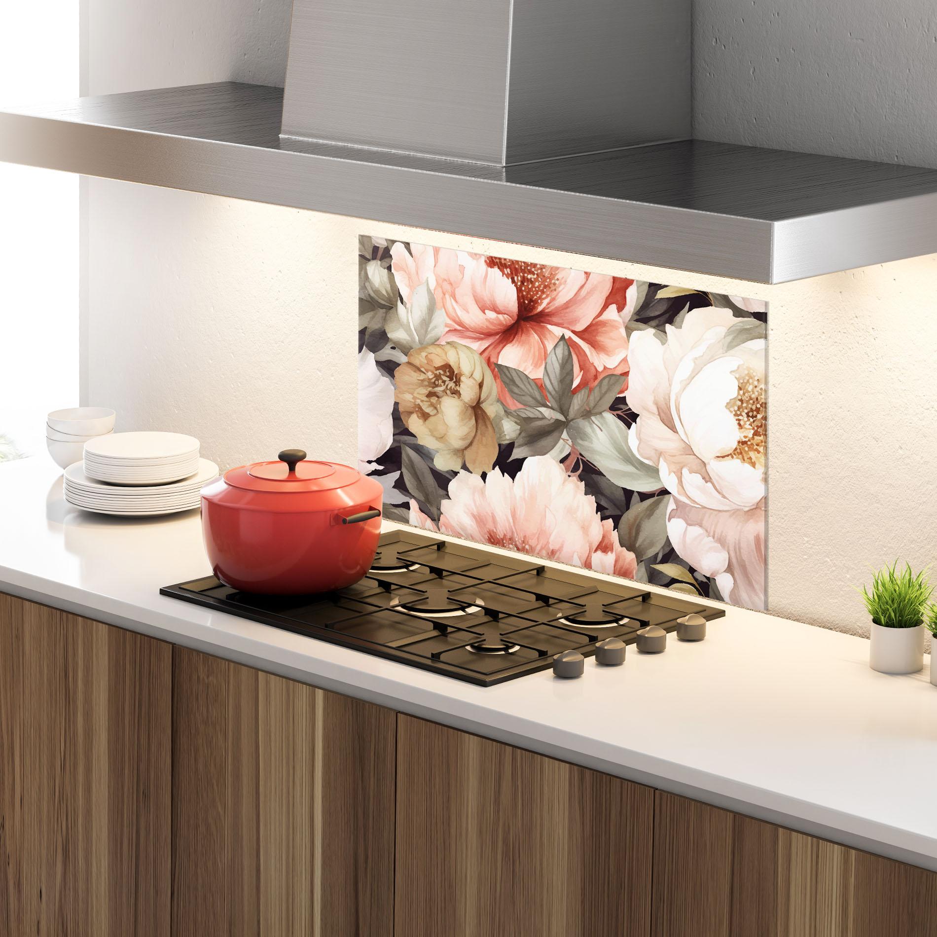Küchenrückwand Glas Cream Pink Peony mockup 4