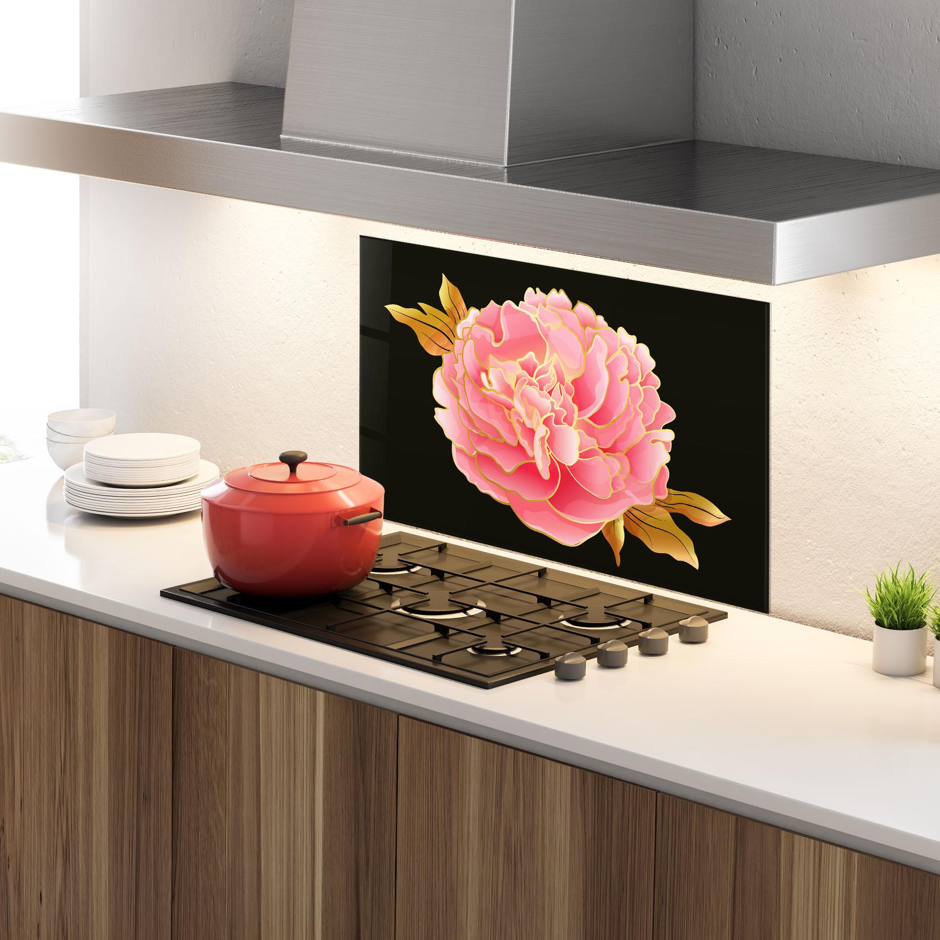 Küchenrückwand Glas Gold Pinkk Peony mockup 4