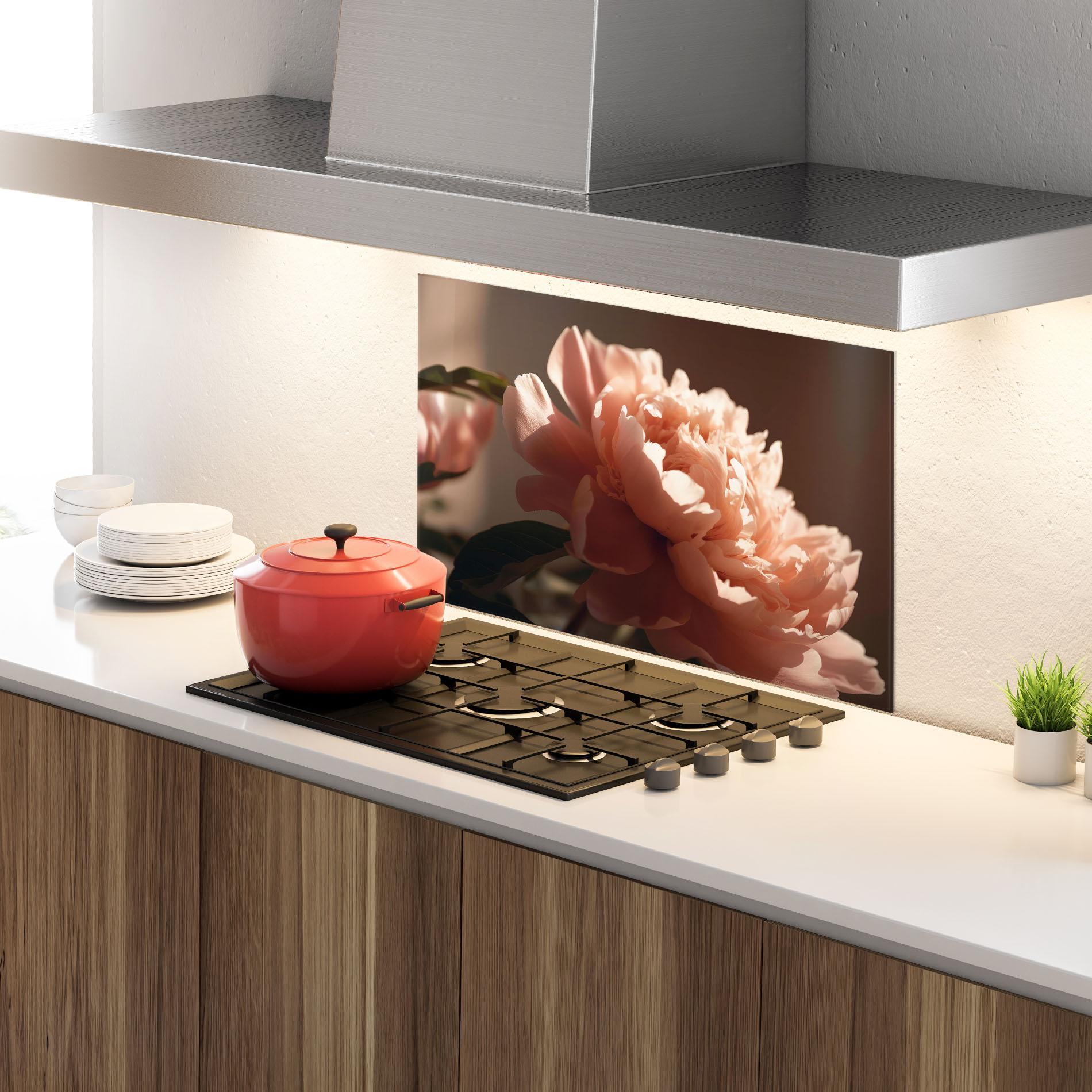 Küchenrückwand Glas Light Orange Peony View mockup 4