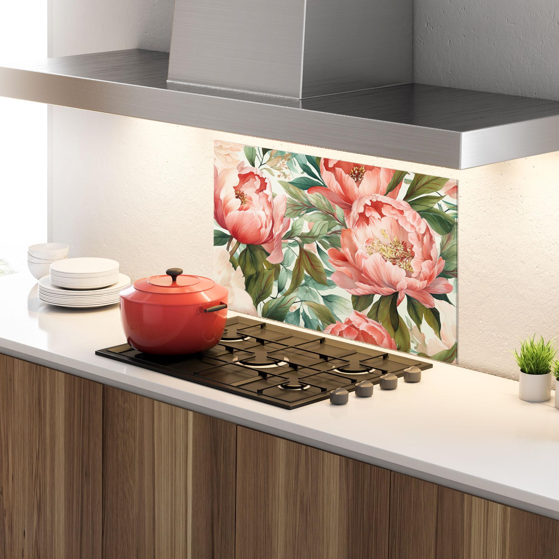 Küchenrückwand Glas Light Red Peony mockup 4