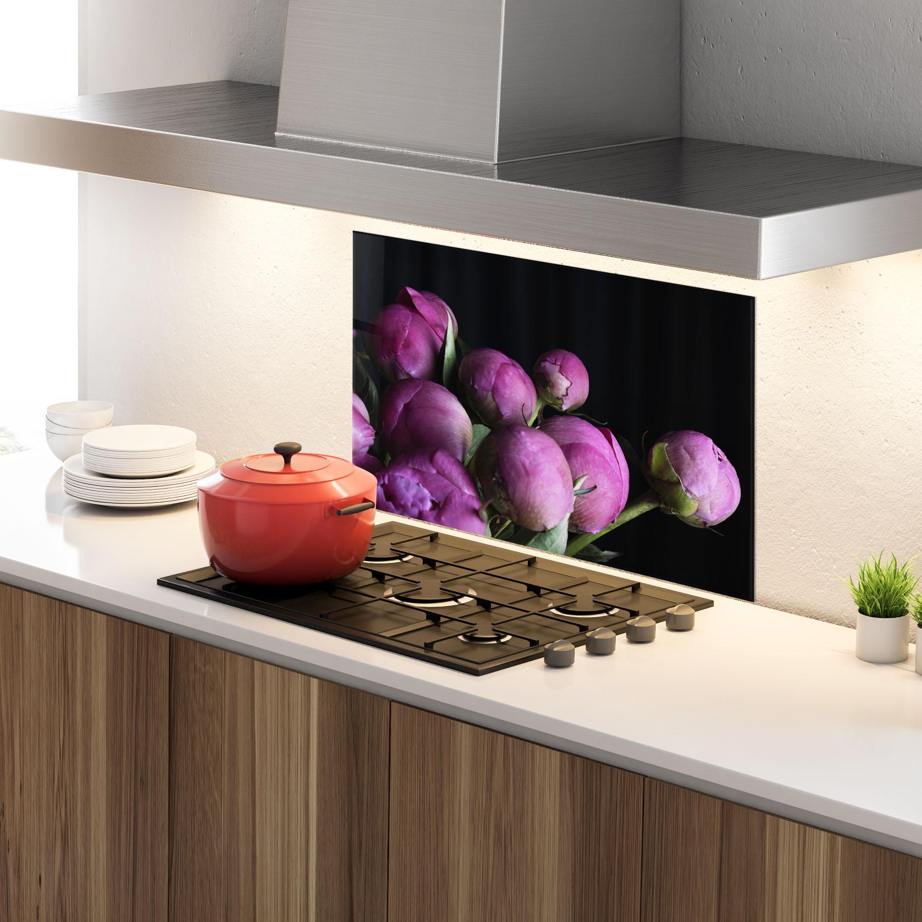 Küchenrückwand Glas Peony Buds mockup 4