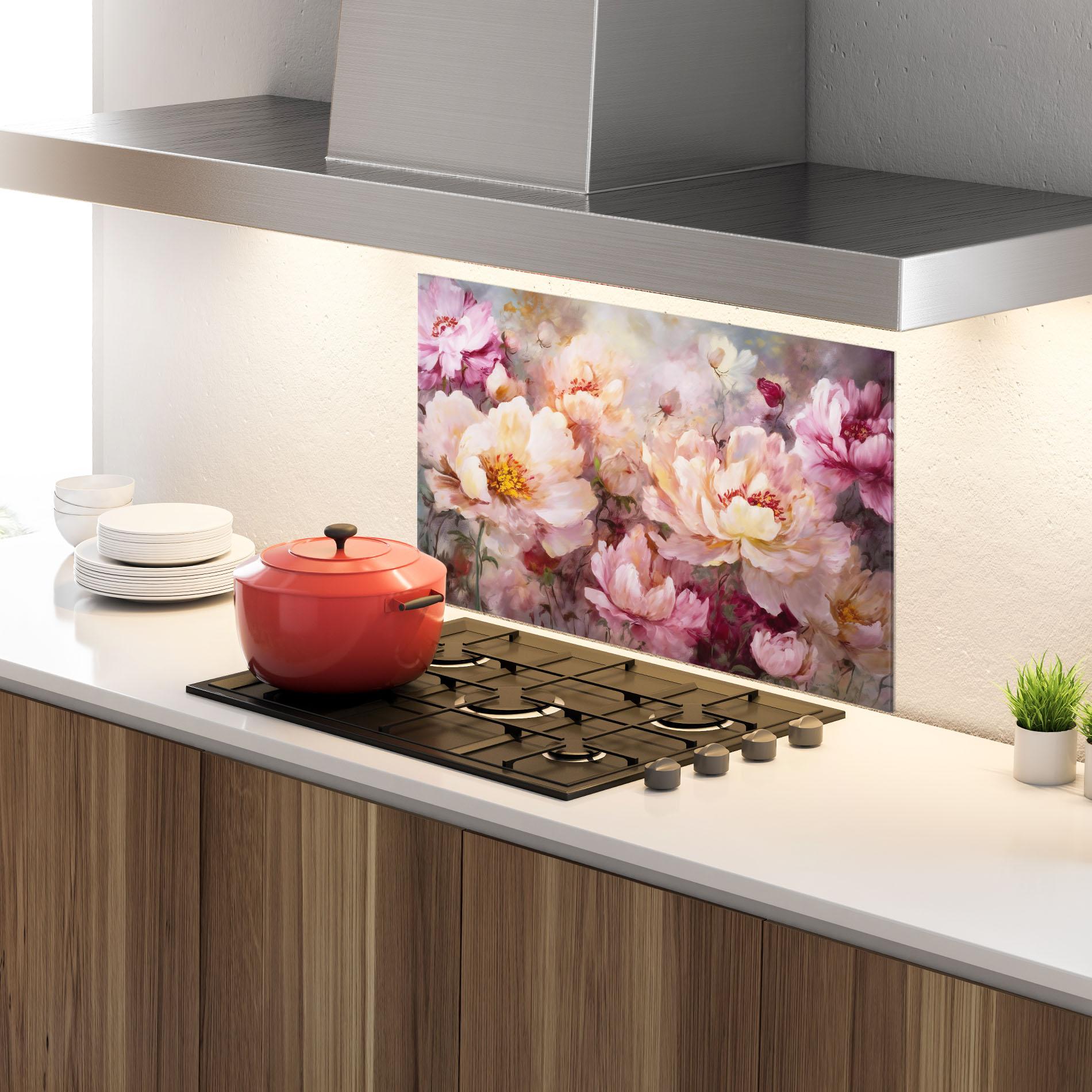Küchenrückwand Glas Peony Painting Art mockup 4