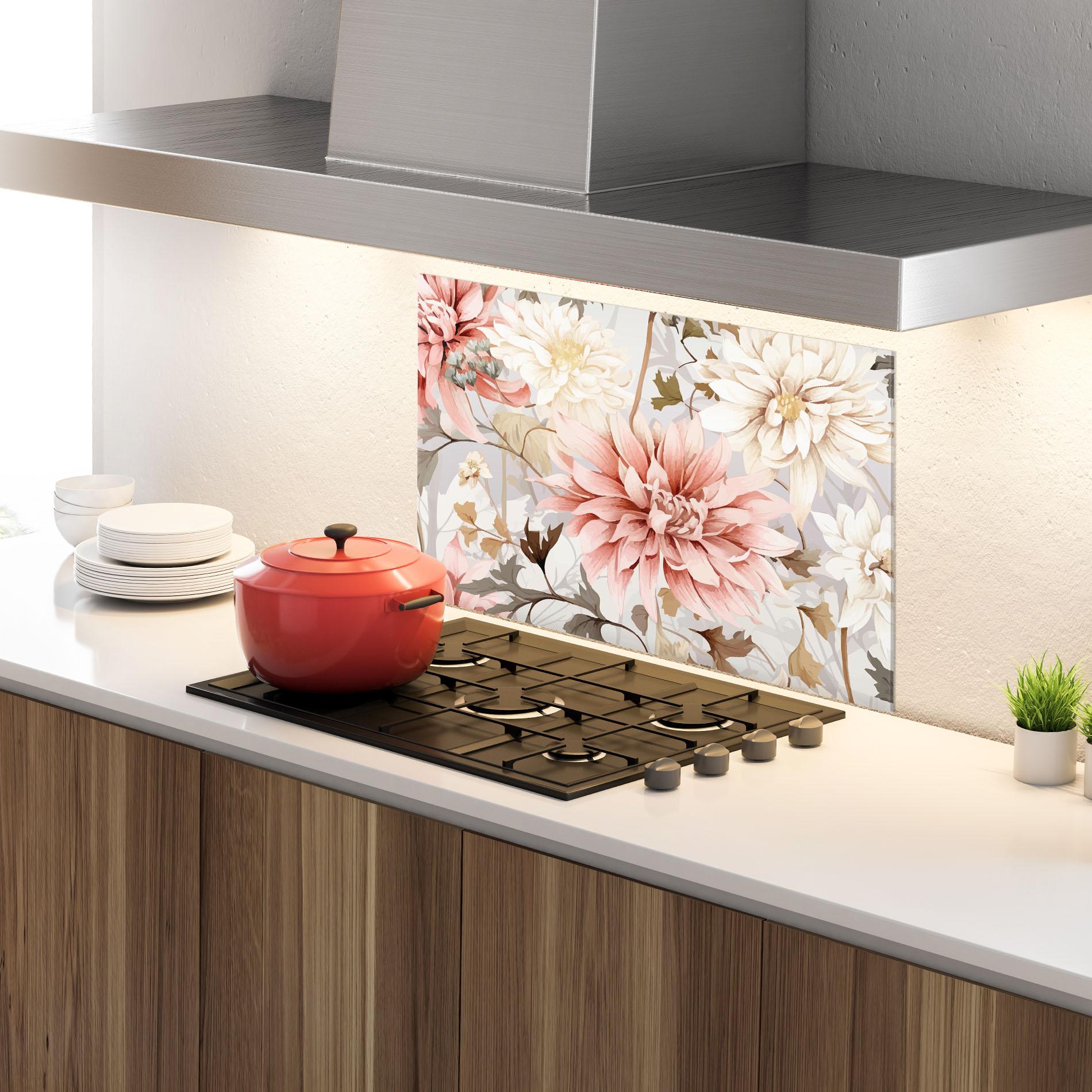Küchenrückwand Glas Pink Cream Open Peony mockup 4