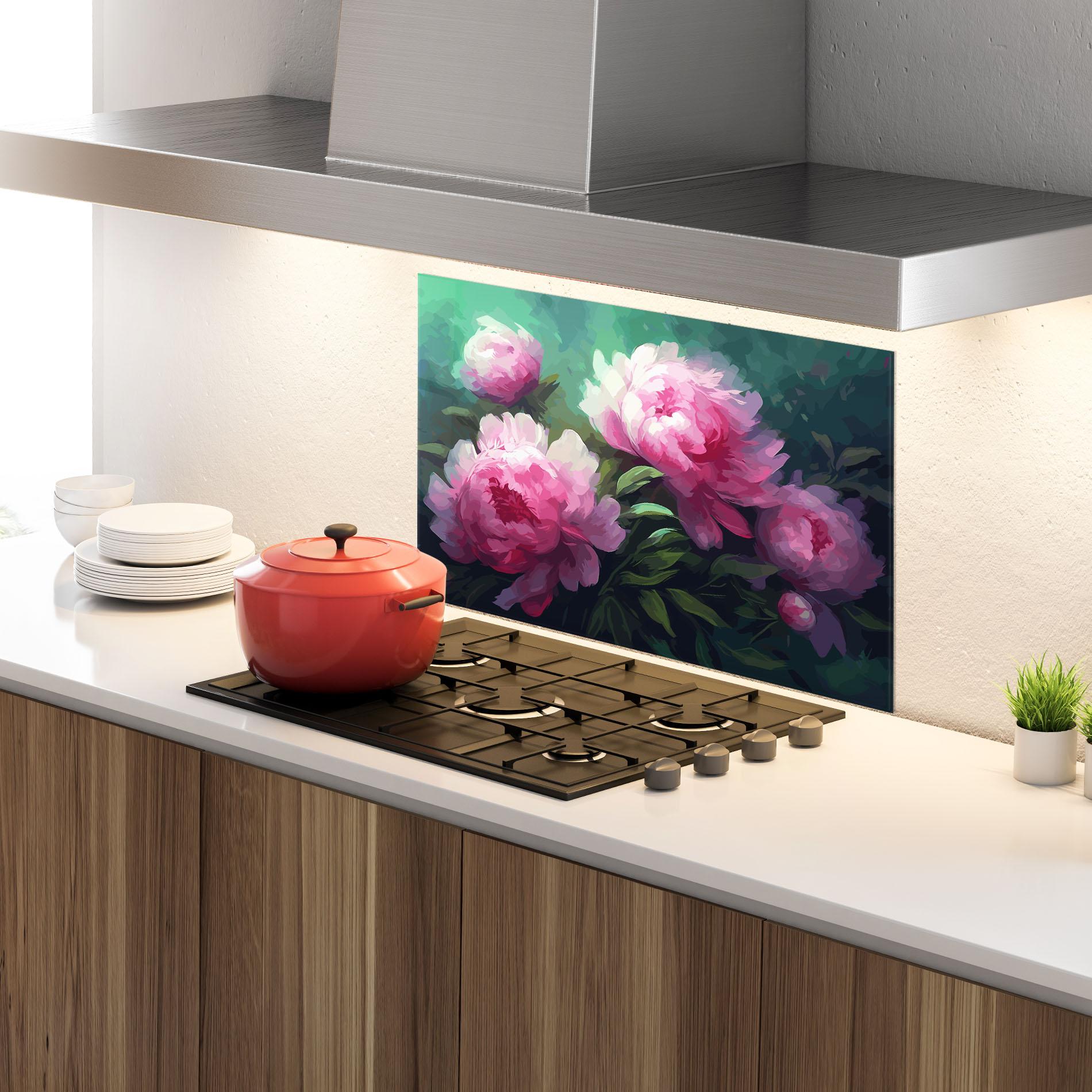 Küchenrückwand Glas Pretty Peony Paint mockup 4