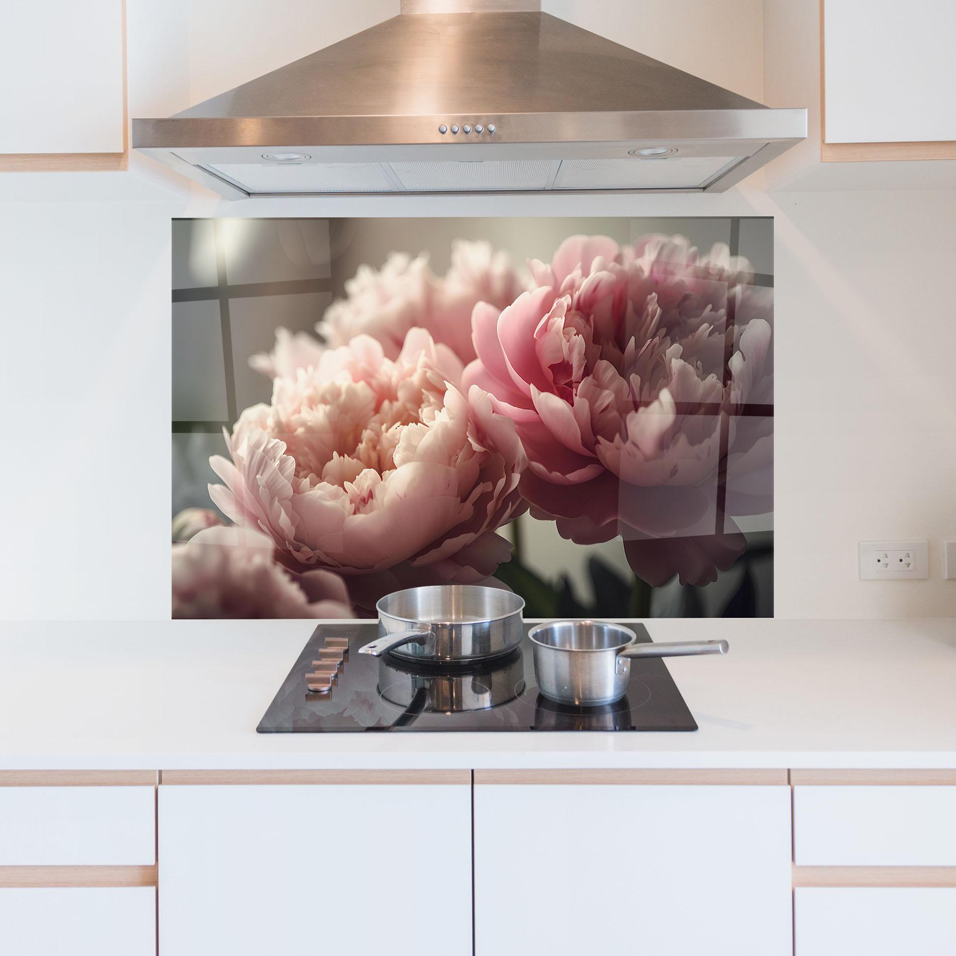 Küchenrückwand Glas Cream Dreamy Peony mockup 5