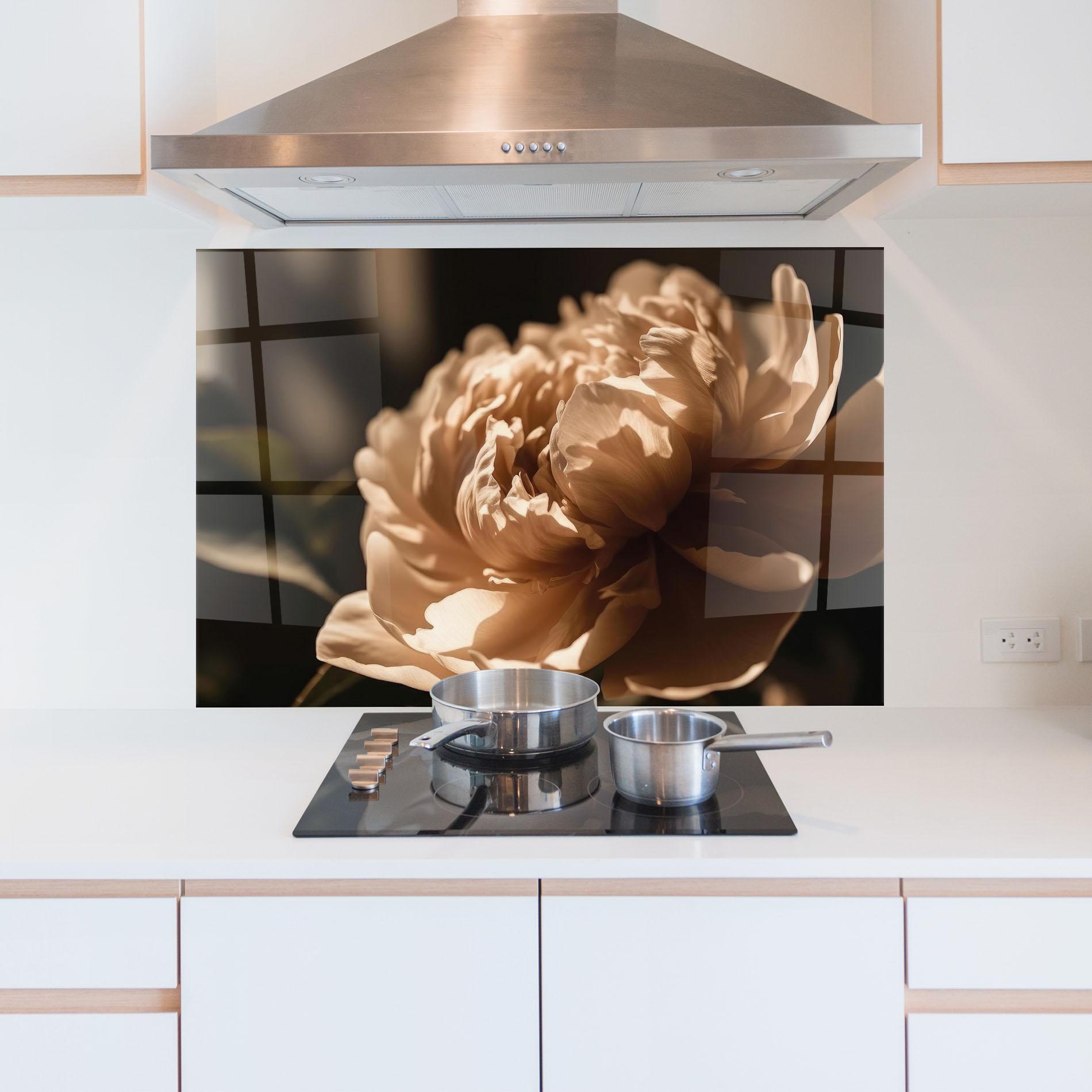 Küchenrückwand Glas Cream Peony mockup 5