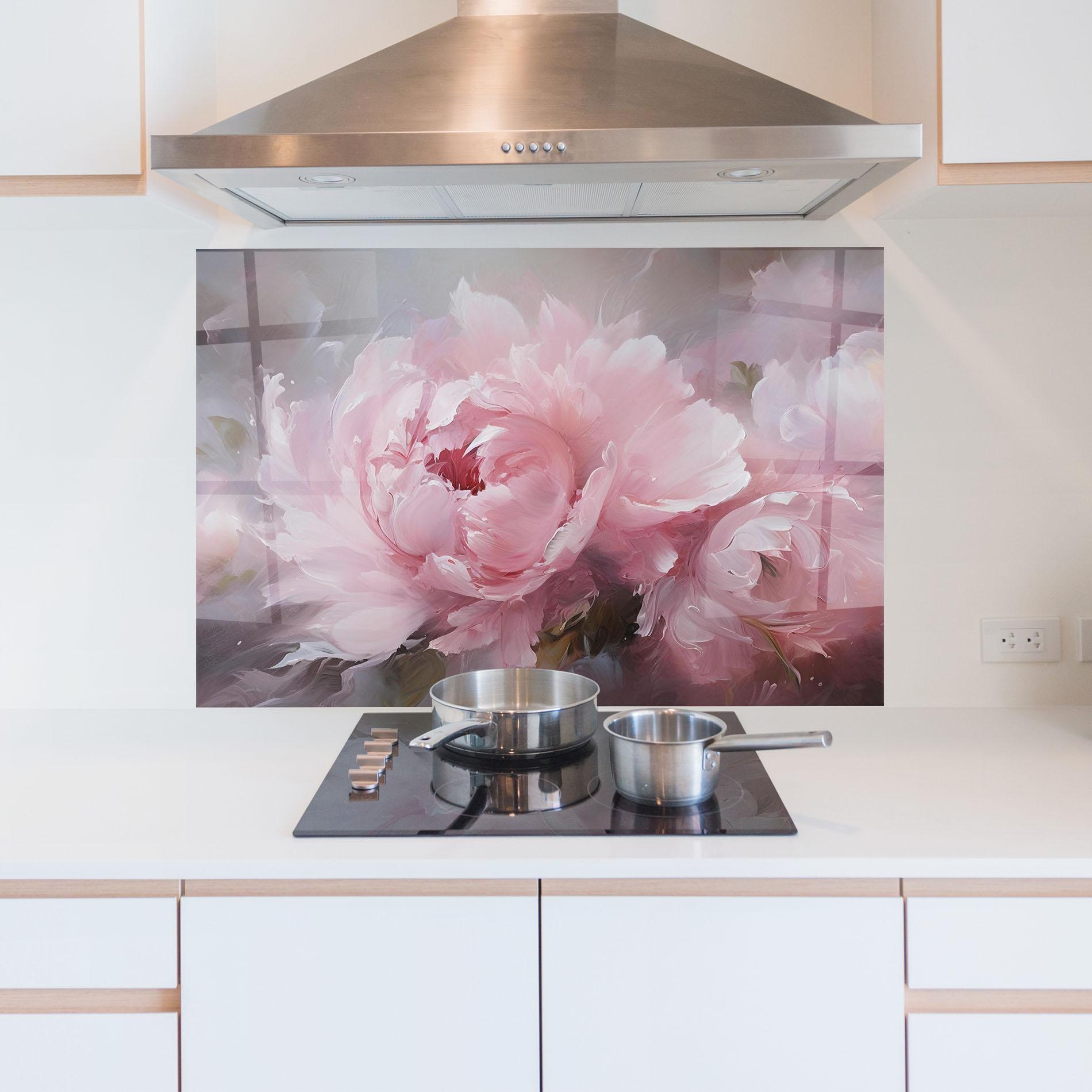 Küchenrückwand Glas Dreamy Painting Peony mockup 5