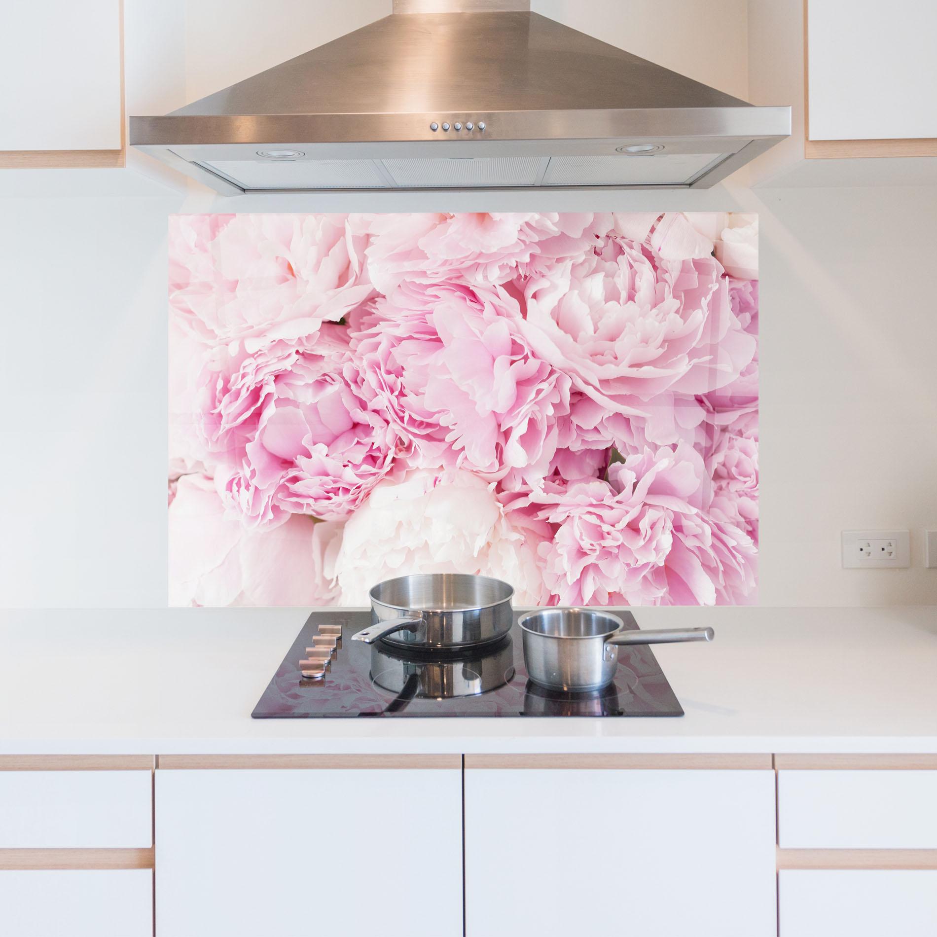 Küchenrückwand Glas Dreamy Pink Pastel Peony mockup 5