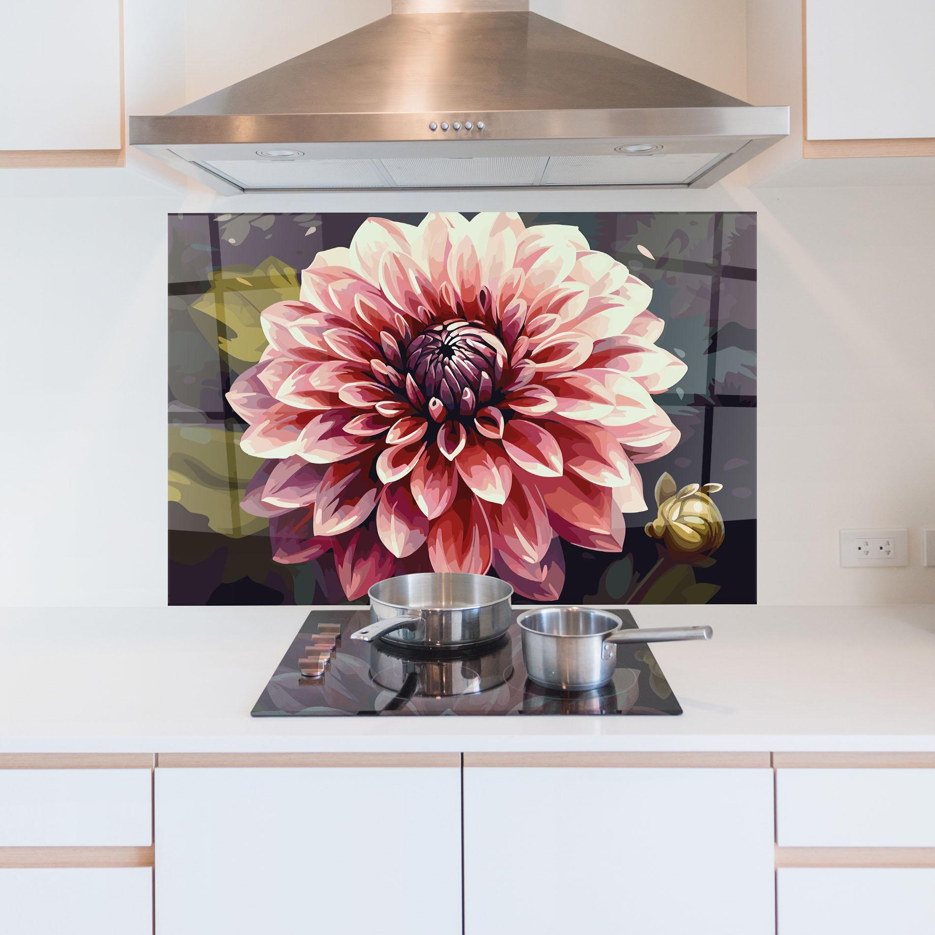 Küchenrückwand Glas Open Pink Flower mockup 5