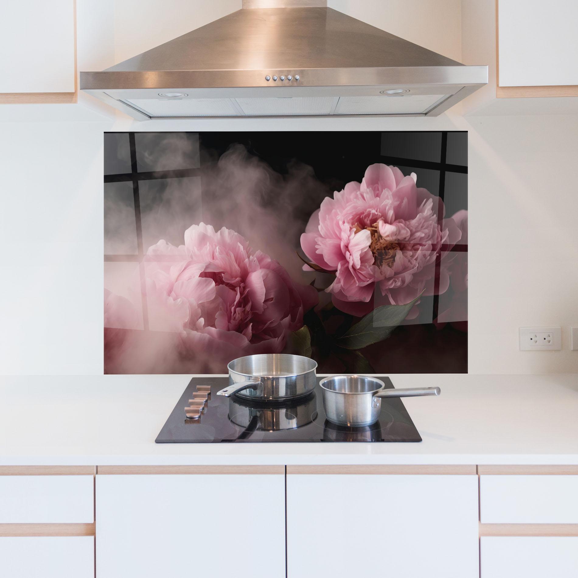 Küchenrückwand Glas Peony In Smoke mockup 5