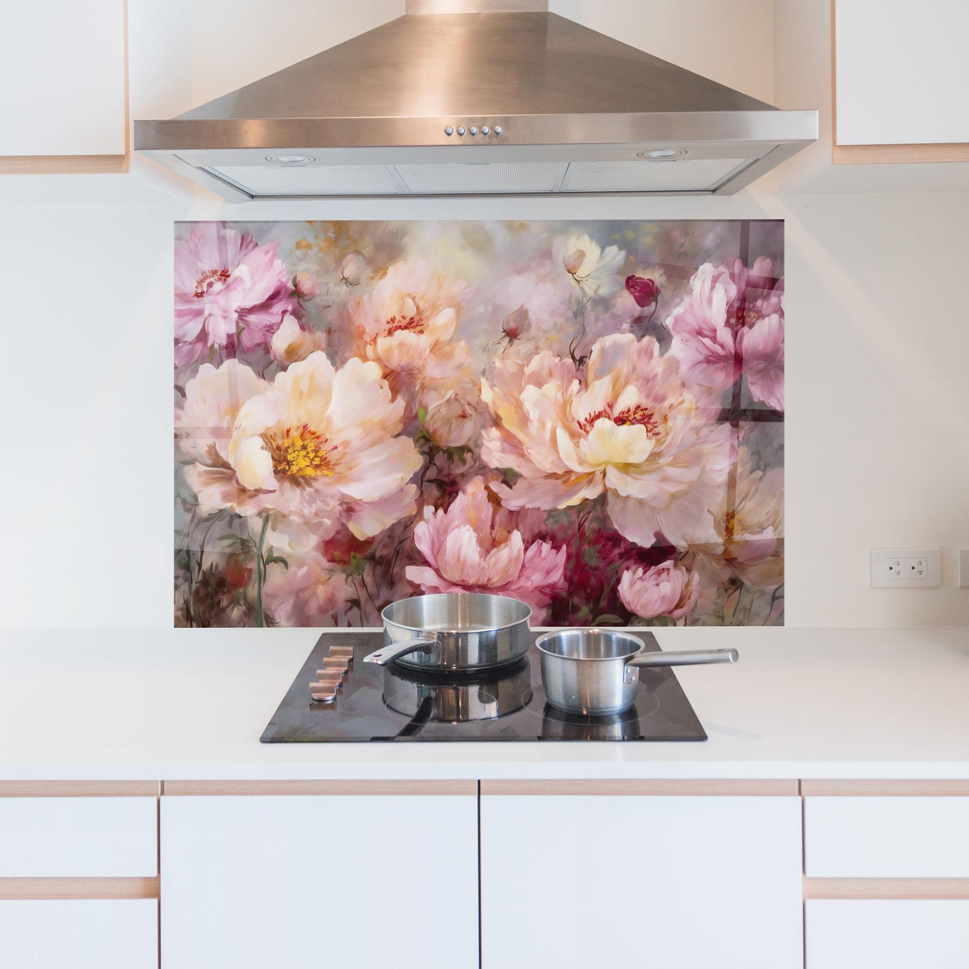 Küchenrückwand Glas Peony Painting Art mockup 5
