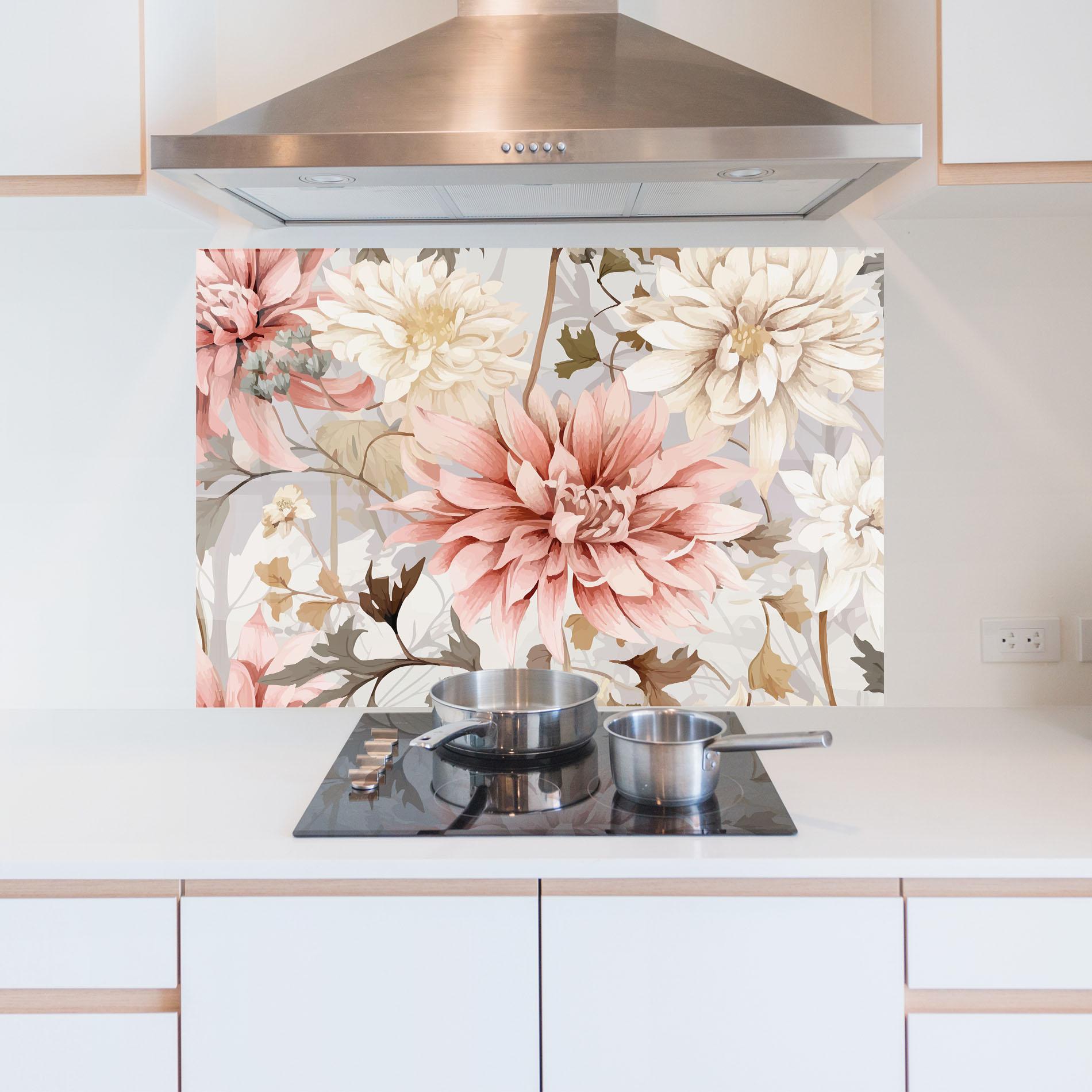 Küchenrückwand Glas Pink Cream Open Peony mockup 5