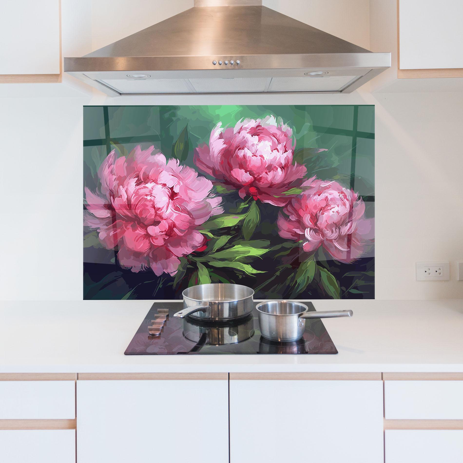 Küchenrückwand Glas Pretty Peonies mockup 5