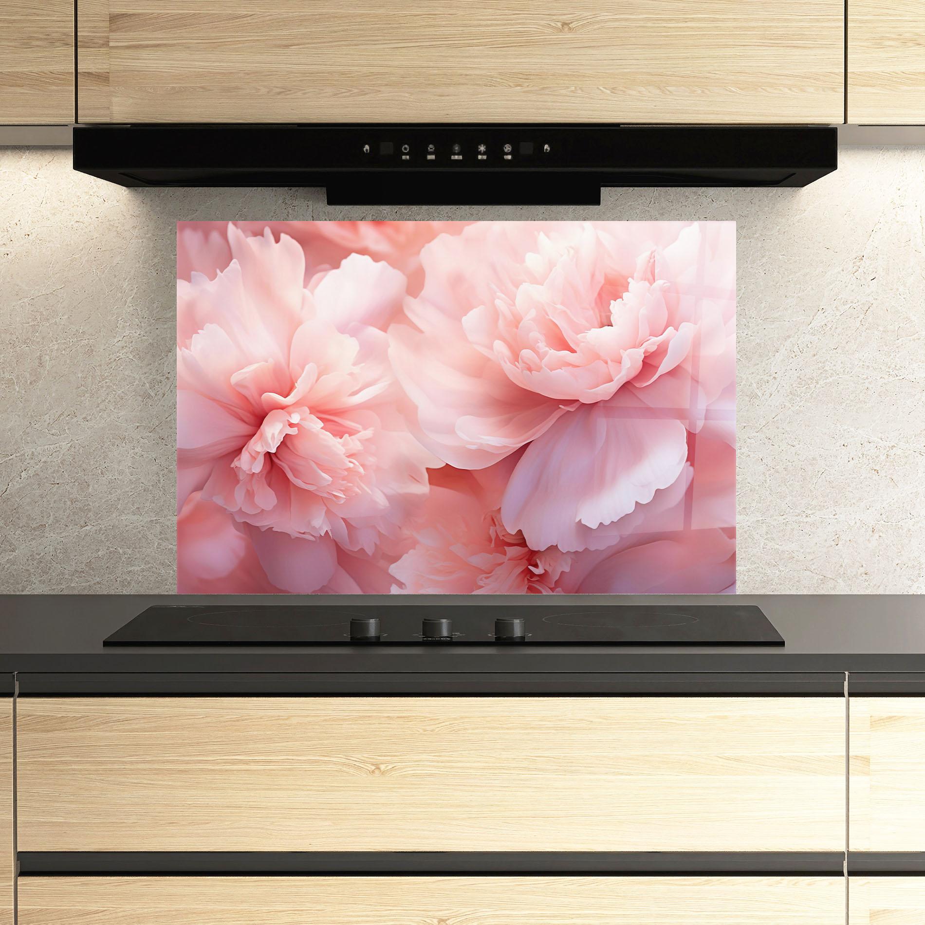 Küchenrückwand Glas Close Up Dreamy Peony mockup 3