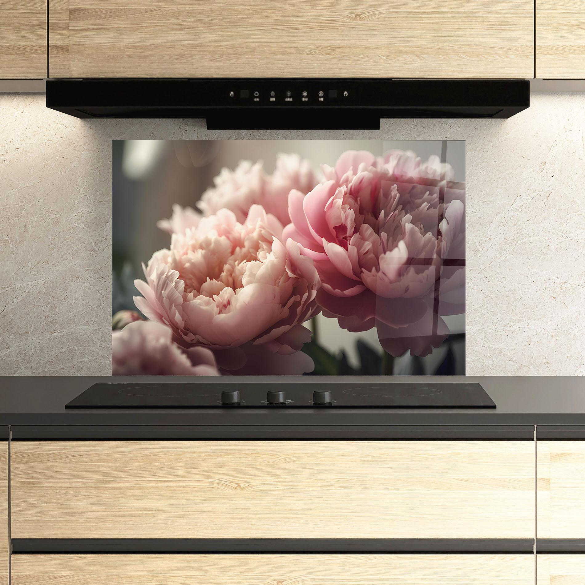 Küchenrückwand Glas Cream Dreamy Peony mockup 3