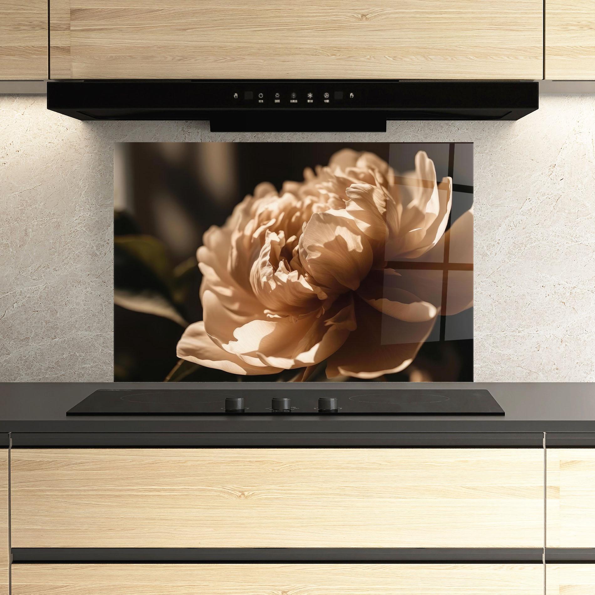 Küchenrückwand Glas Cream Peony mockup 3