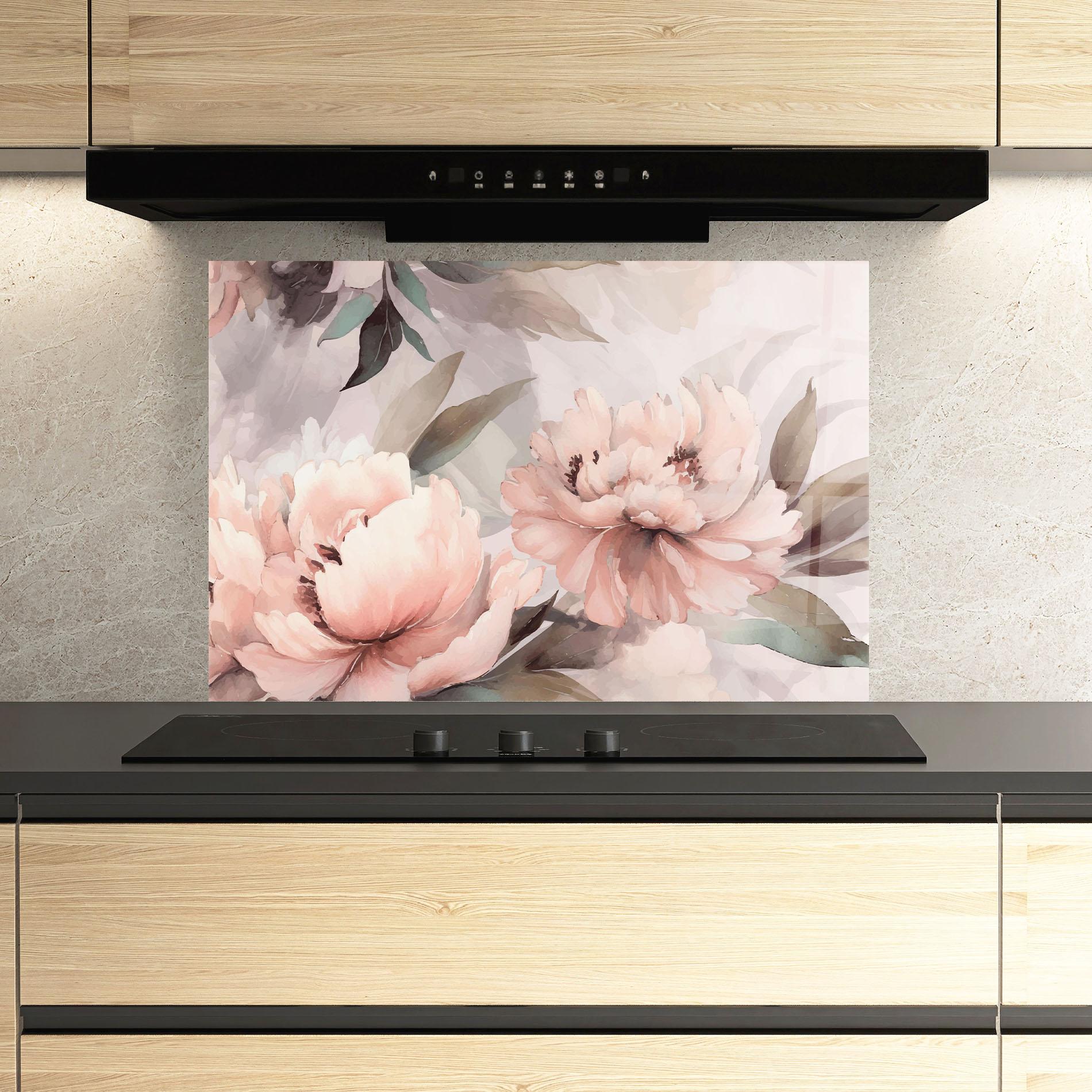 Küchenrückwand Glas Dreamy Peony Art mockup 3