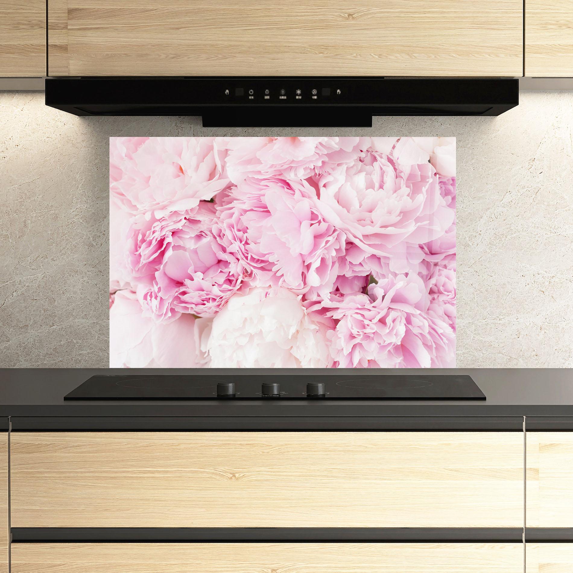 Küchenrückwand Glas Dreamy Pink Pastel Peony mockup 3