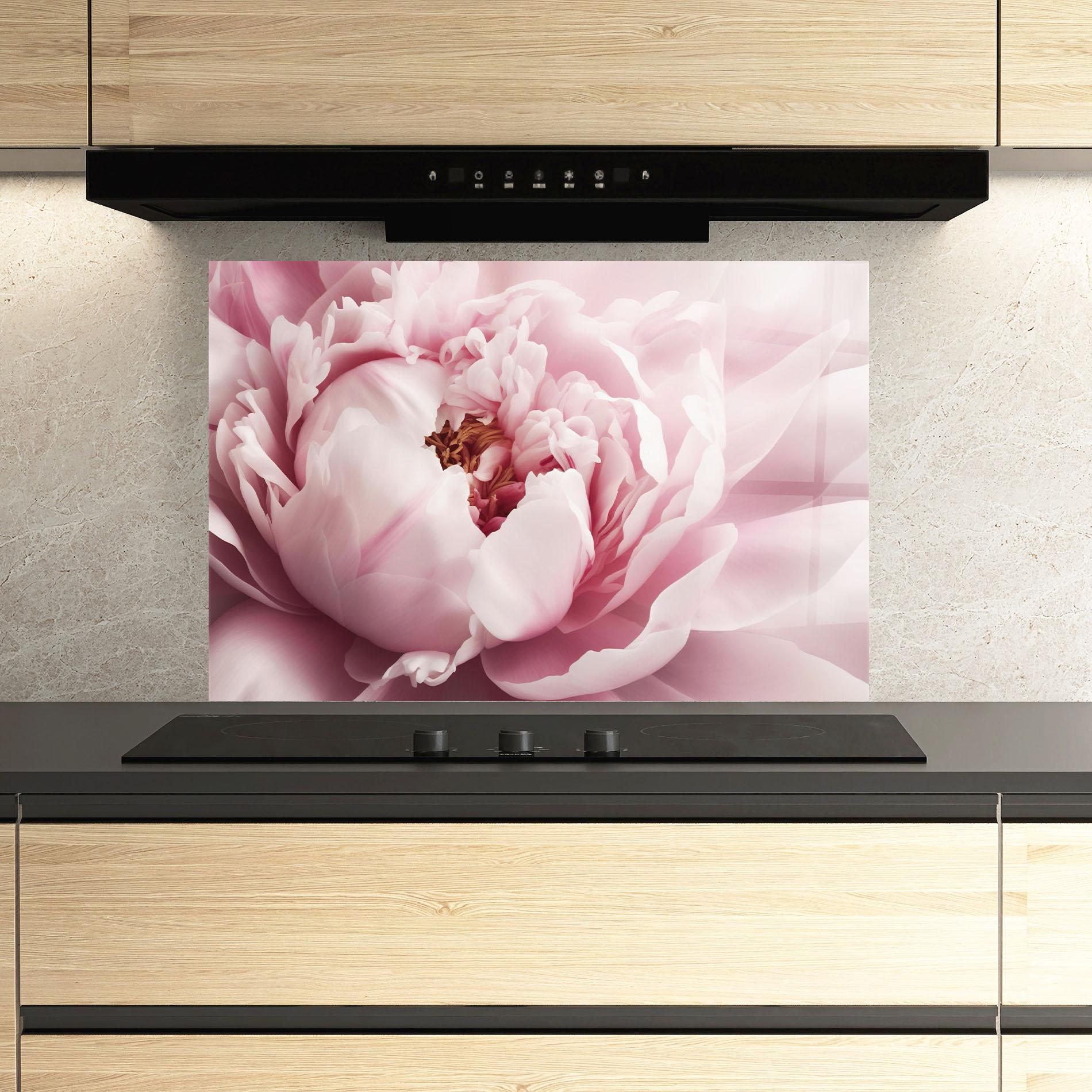 Küchenrückwand Glas Pastel Peony Petals mockup 3