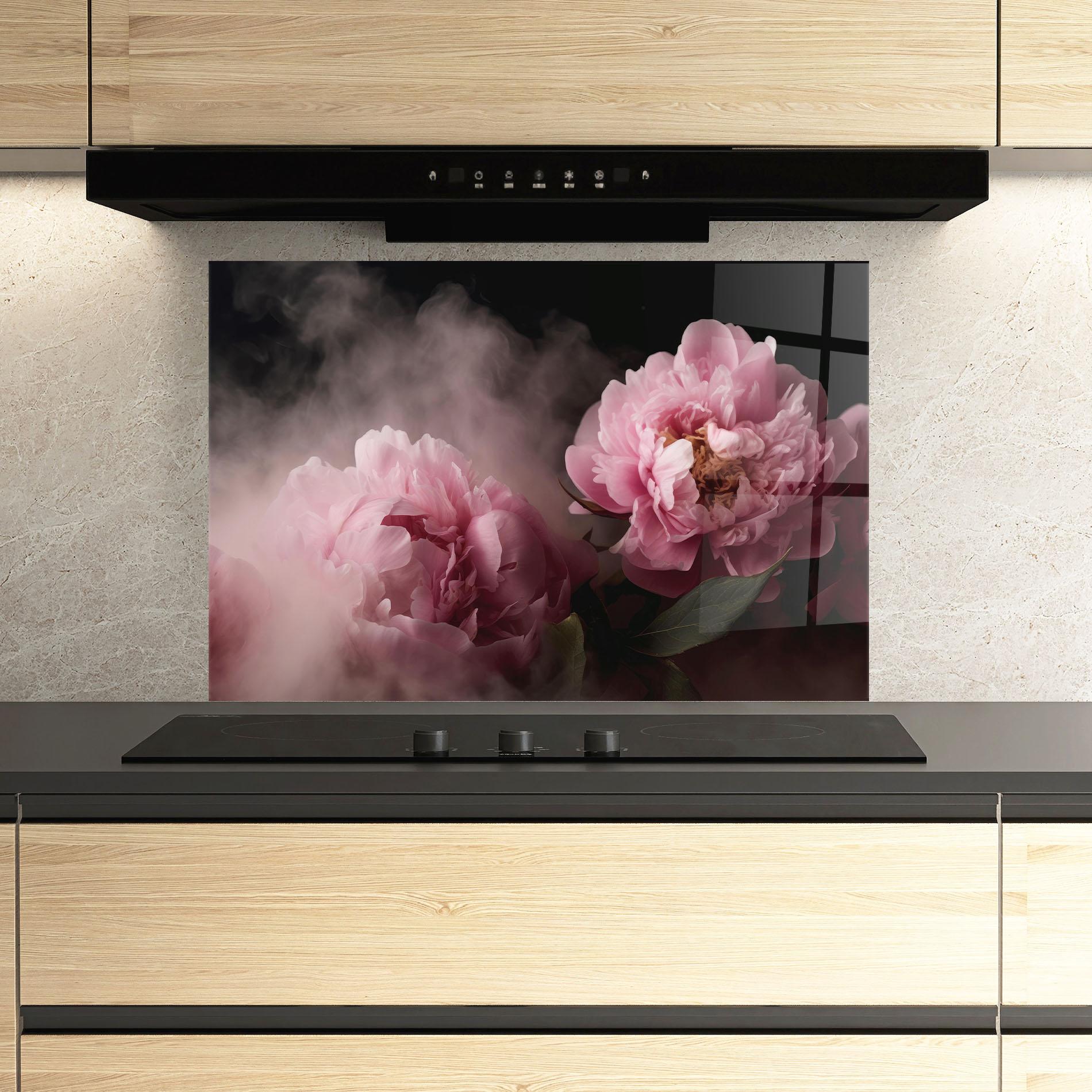Küchenrückwand Glas Peony In Smoke mockup 3