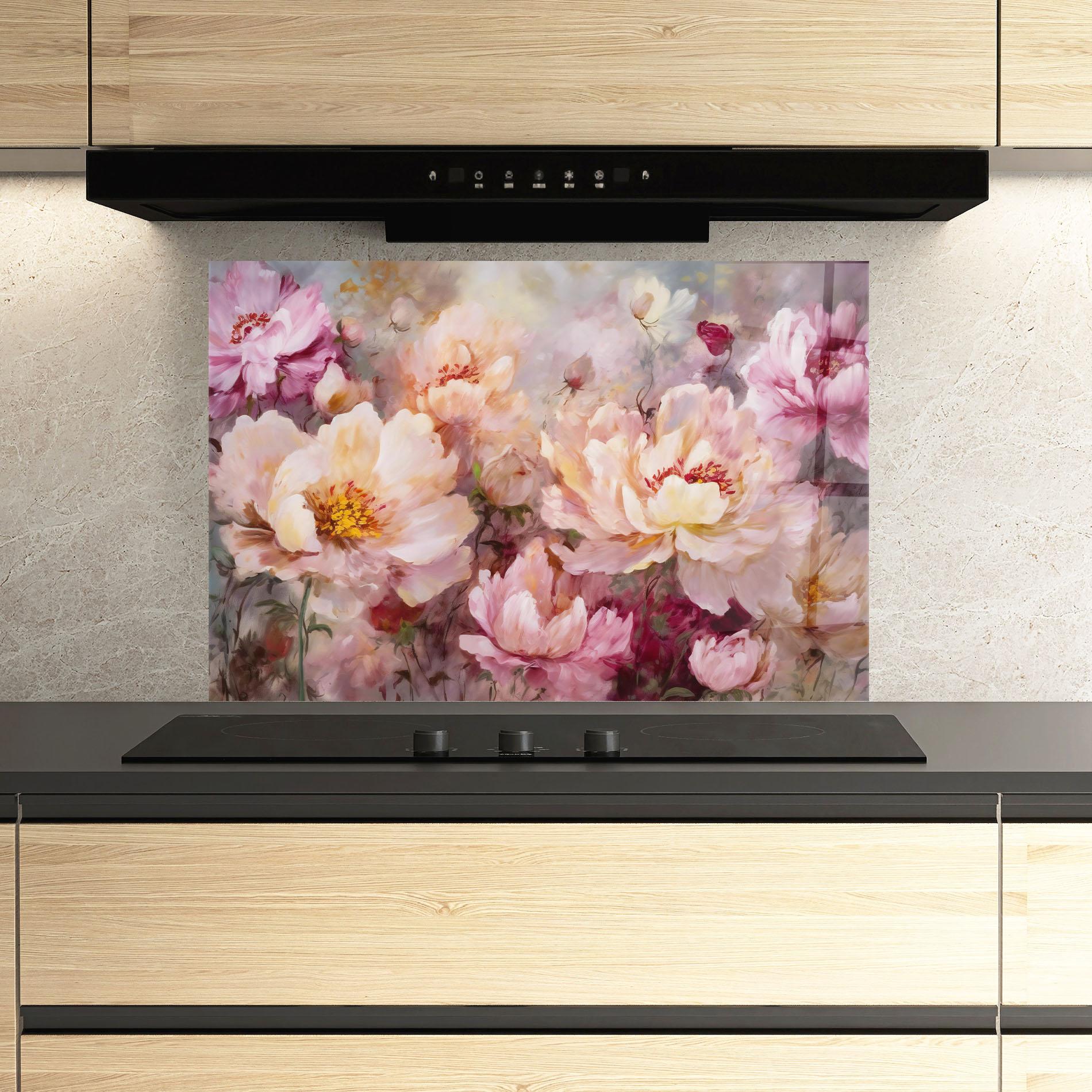 Küchenrückwand Glas Peony Painting Art mockup 3