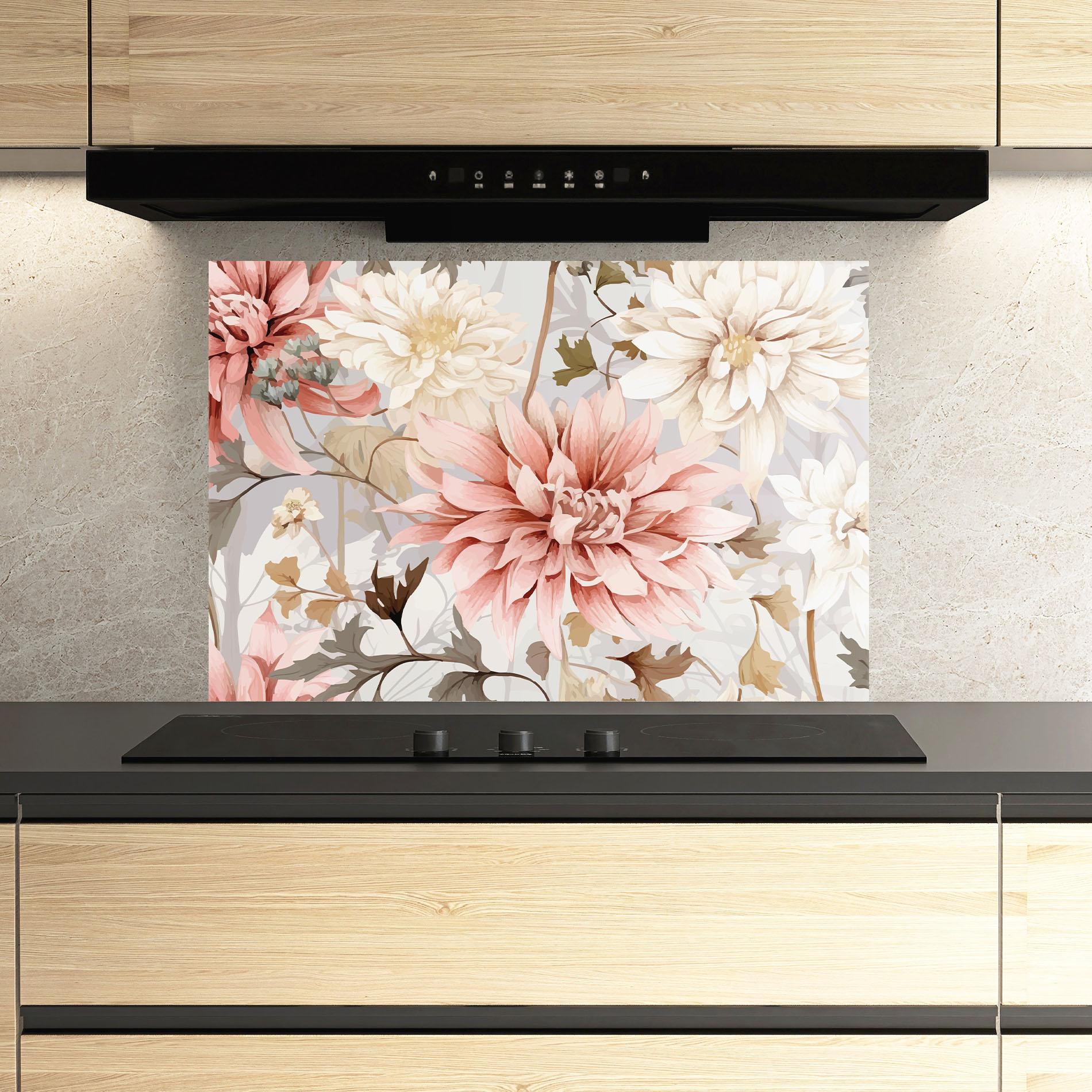 Küchenrückwand Glas Pink Cream Open Peony mockup 3