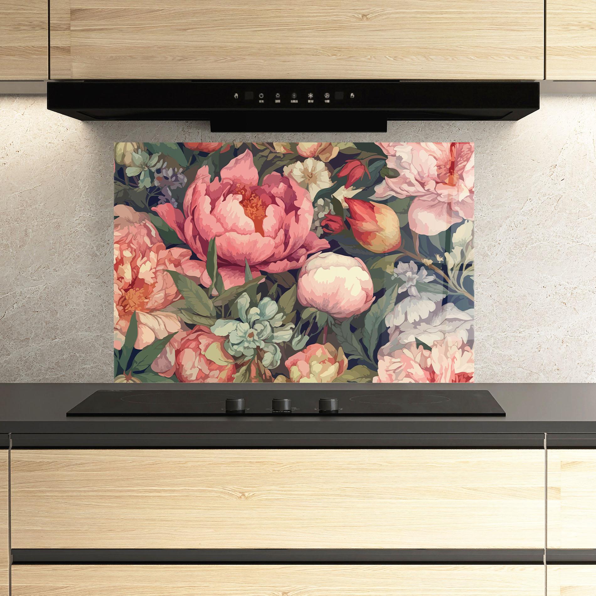 Küchenrückwand Glas Pretty Artistic Peony mockup 3