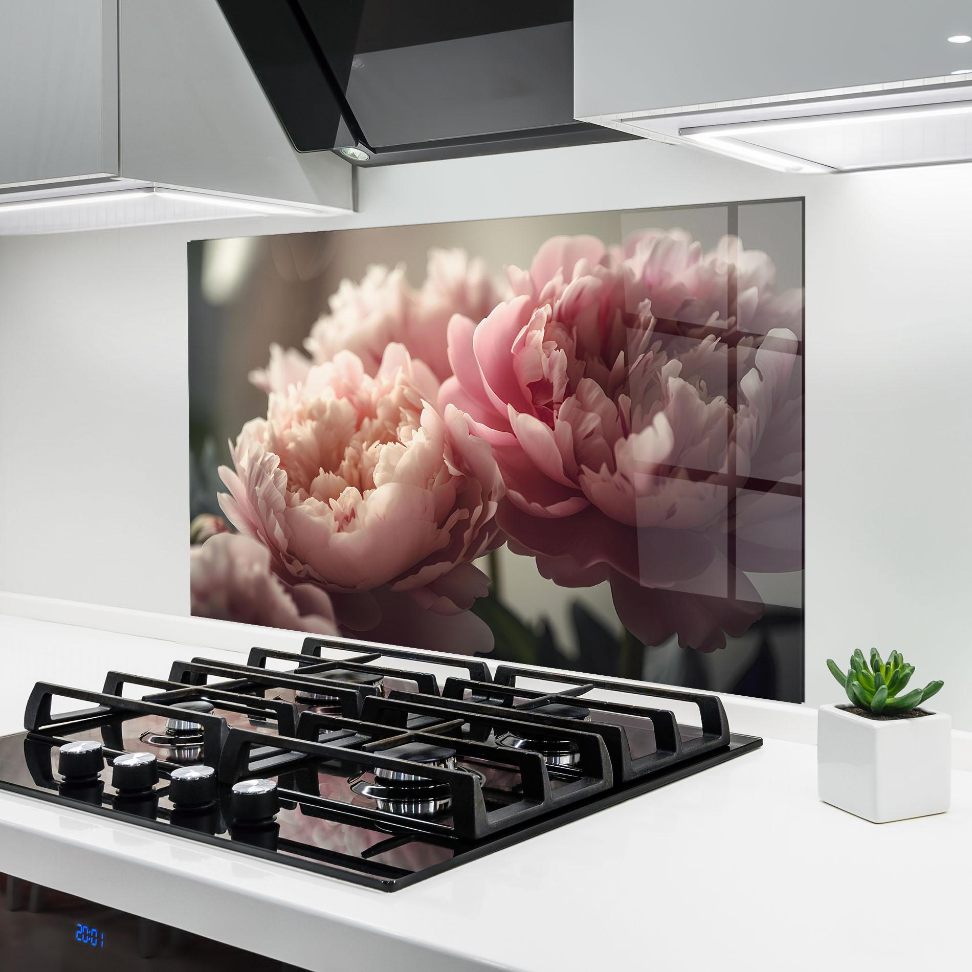 Küchenrückwand Glas Cream Dreamy Peony mockup 6