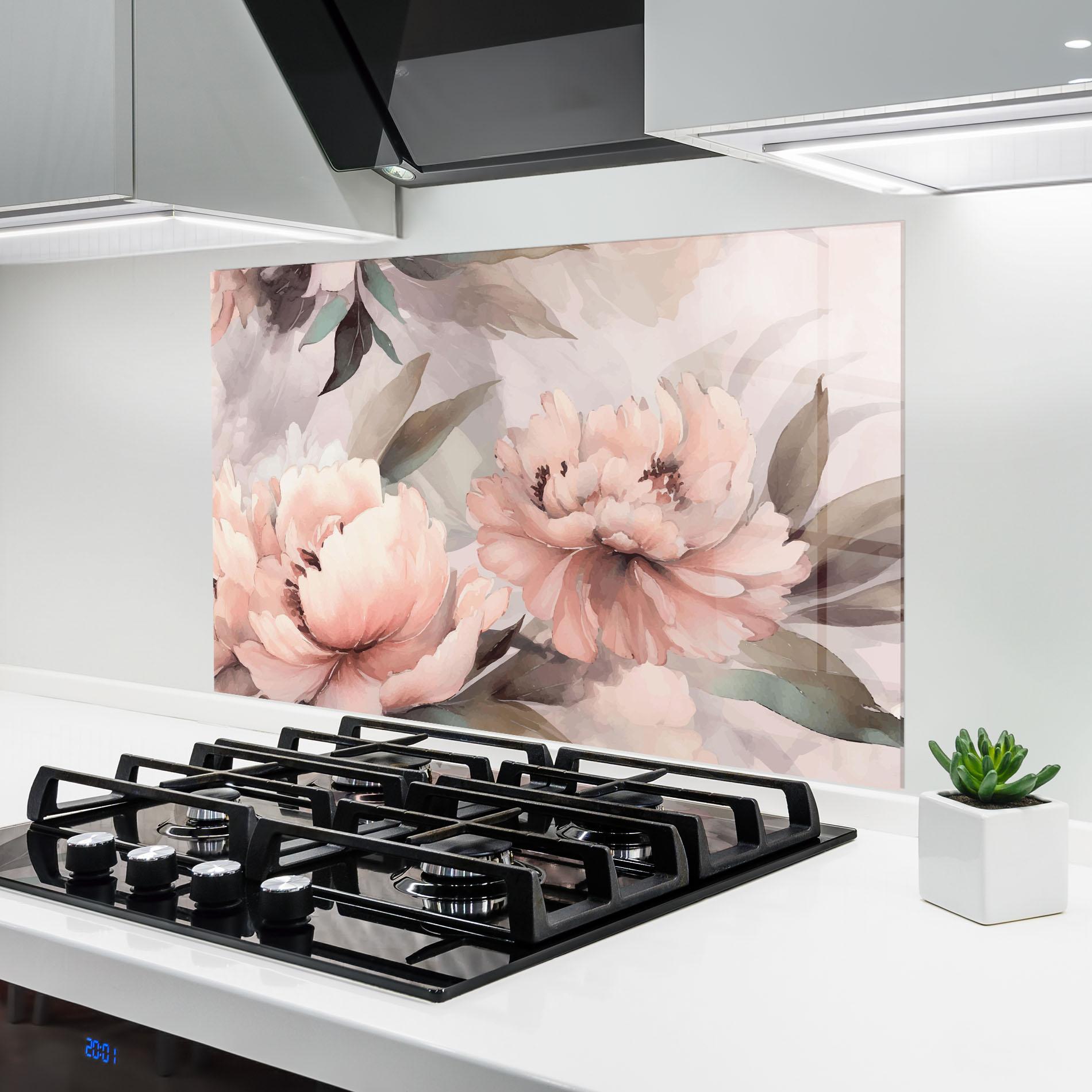Küchenrückwand Glas Dreamy Peony Art mockup 6