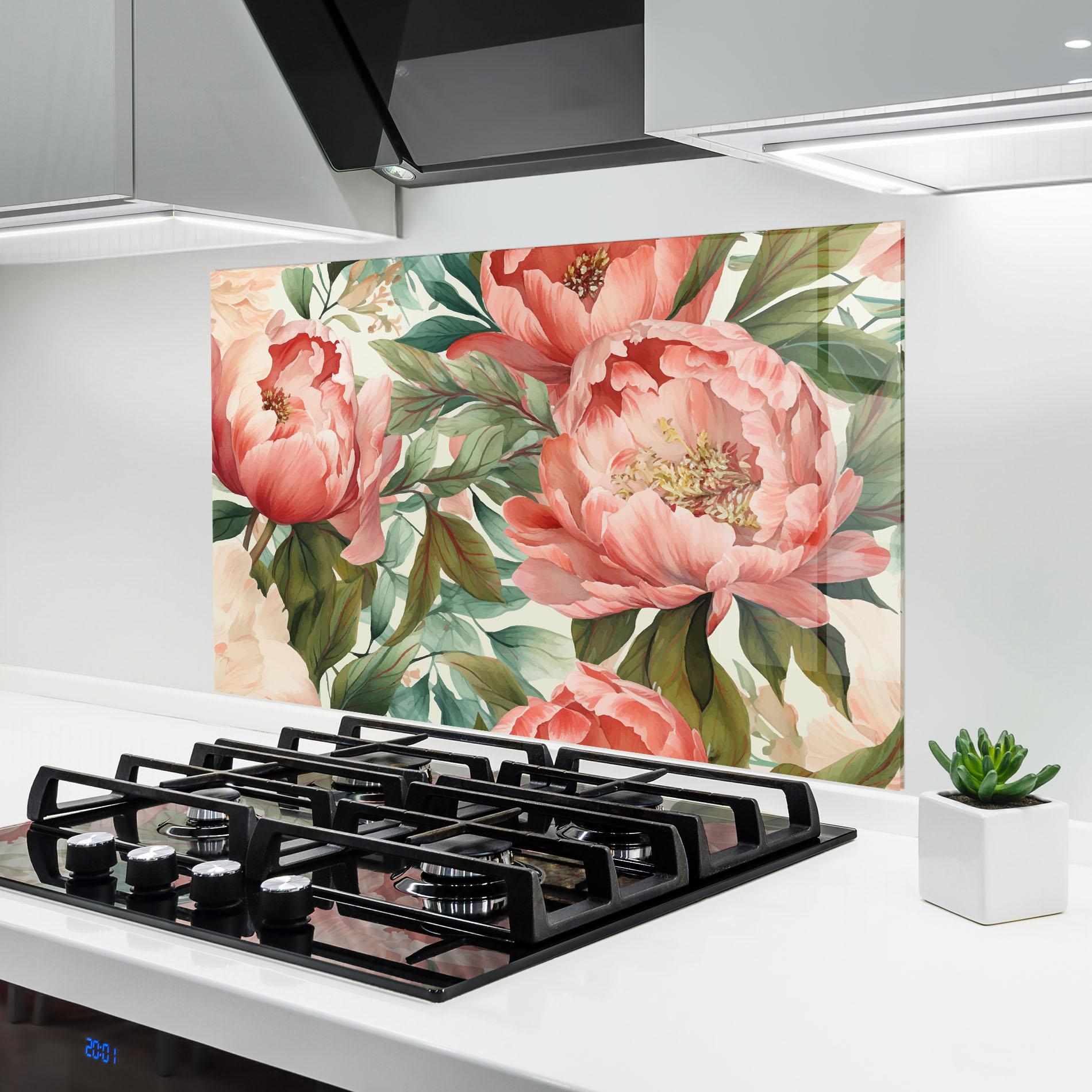 Küchenrückwand Glas Light Red Peony mockup 6