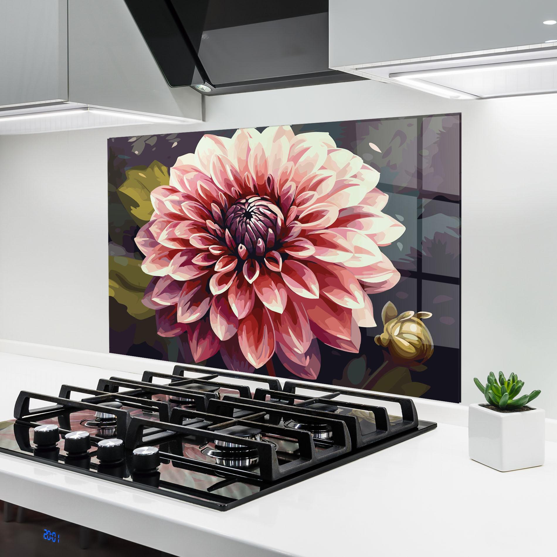 Küchenrückwand Glas Open Pink Flower mockup 6