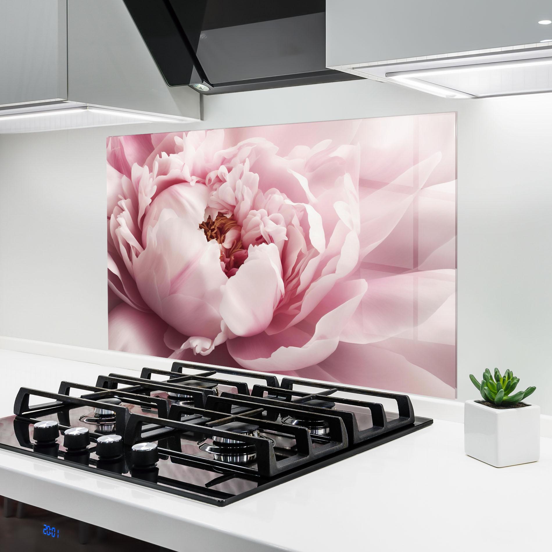 Küchenrückwand Glas Pastel Peony Petals mockup 6