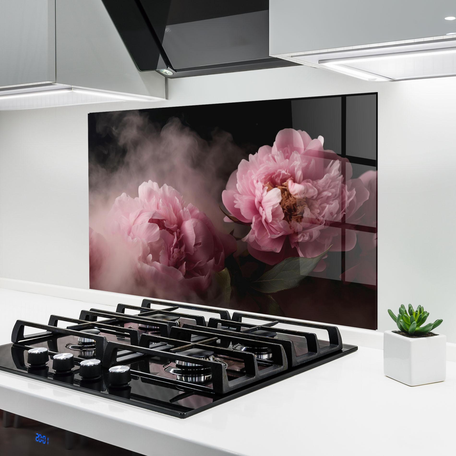 Küchenrückwand Glas Peony In Smoke mockup 6
