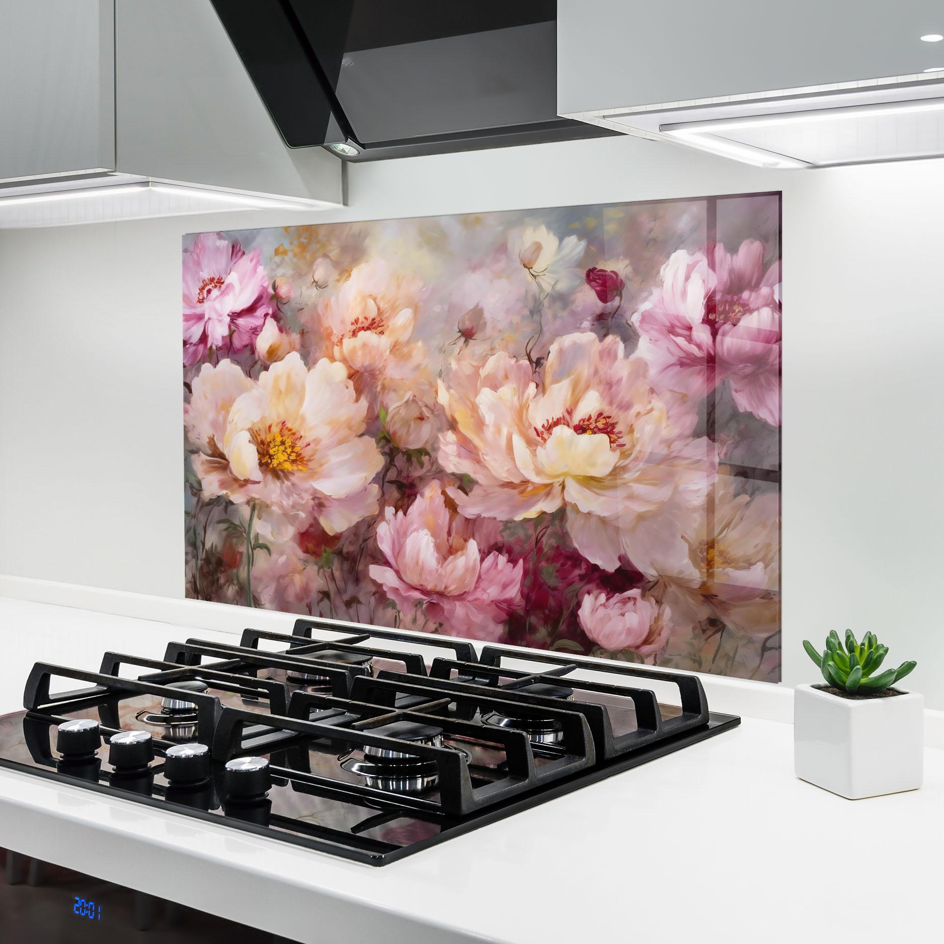 Küchenrückwand Glas Peony Painting Art mockup 6