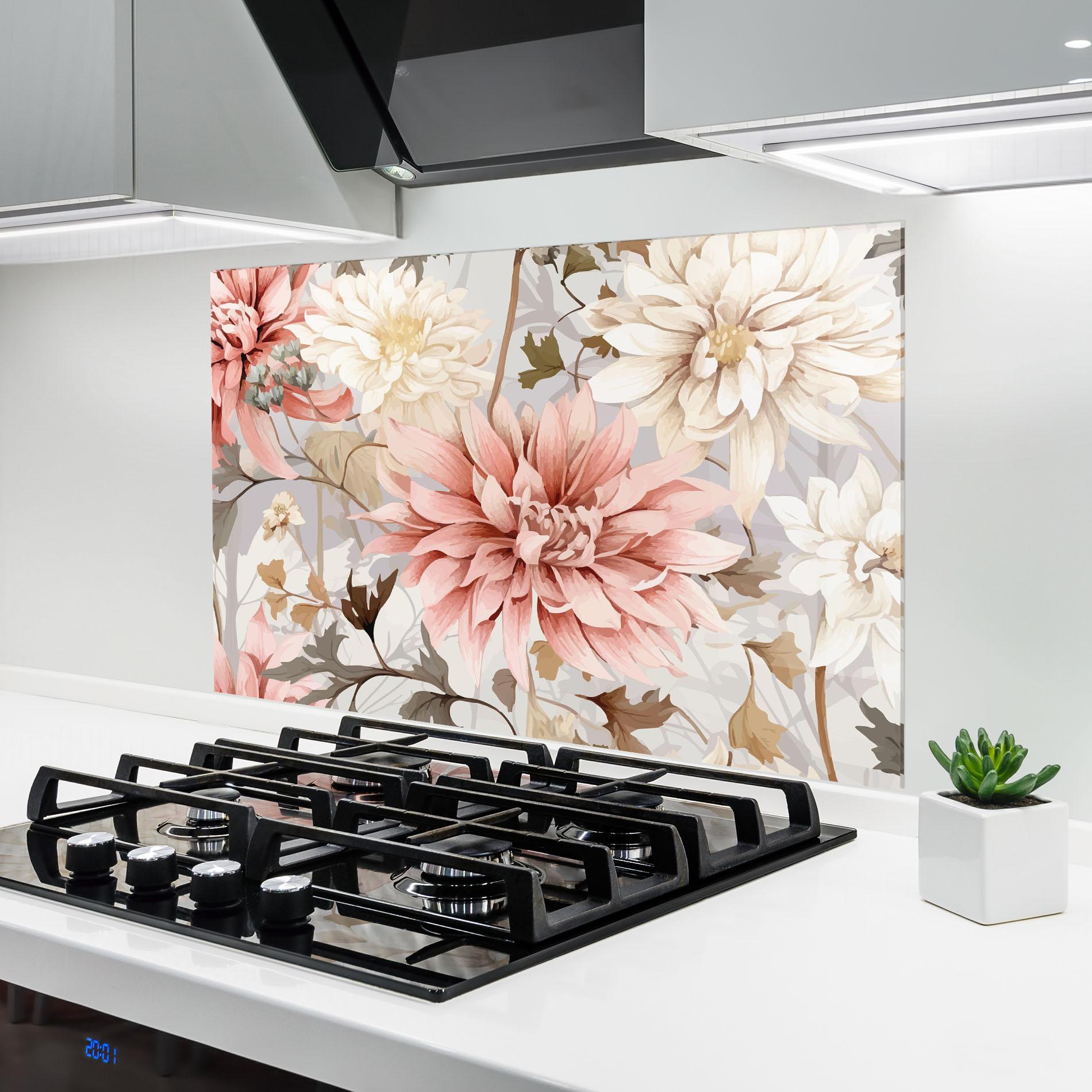 Küchenrückwand Glas Pink Cream Open Peony mockup 6
