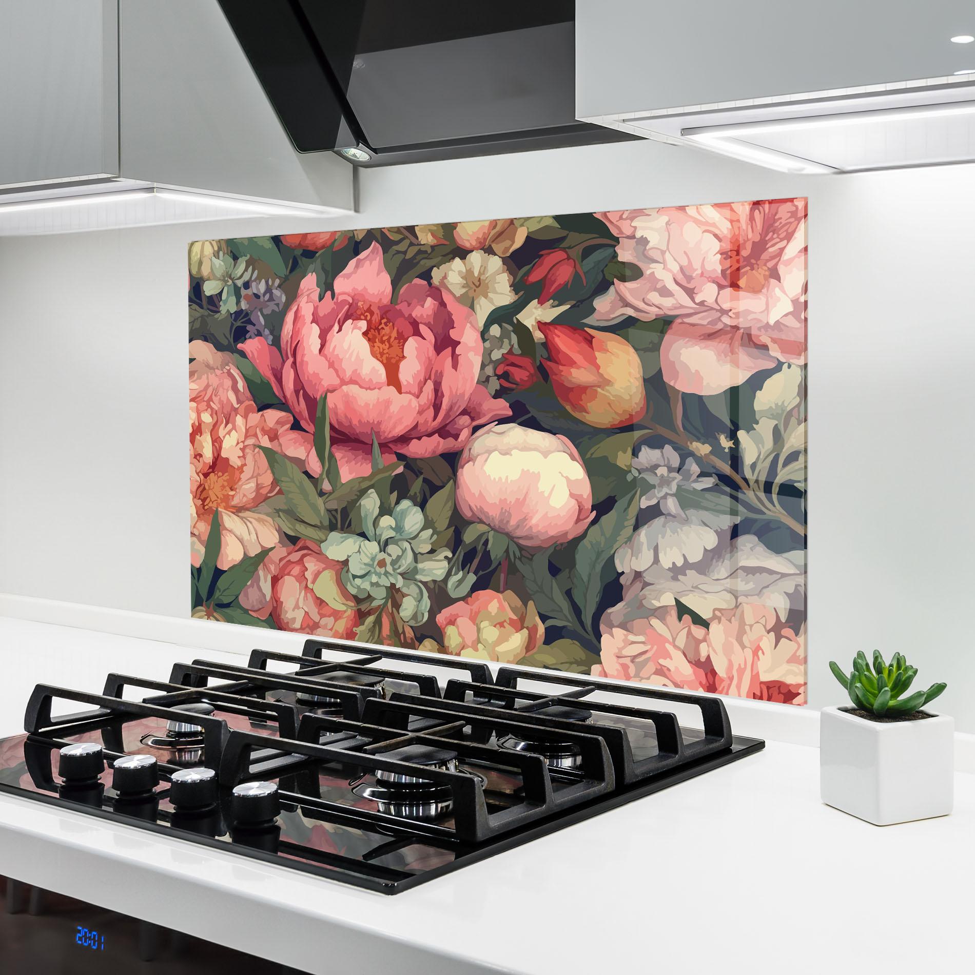 Küchenrückwand Glas Pretty Artistic Peony mockup 6