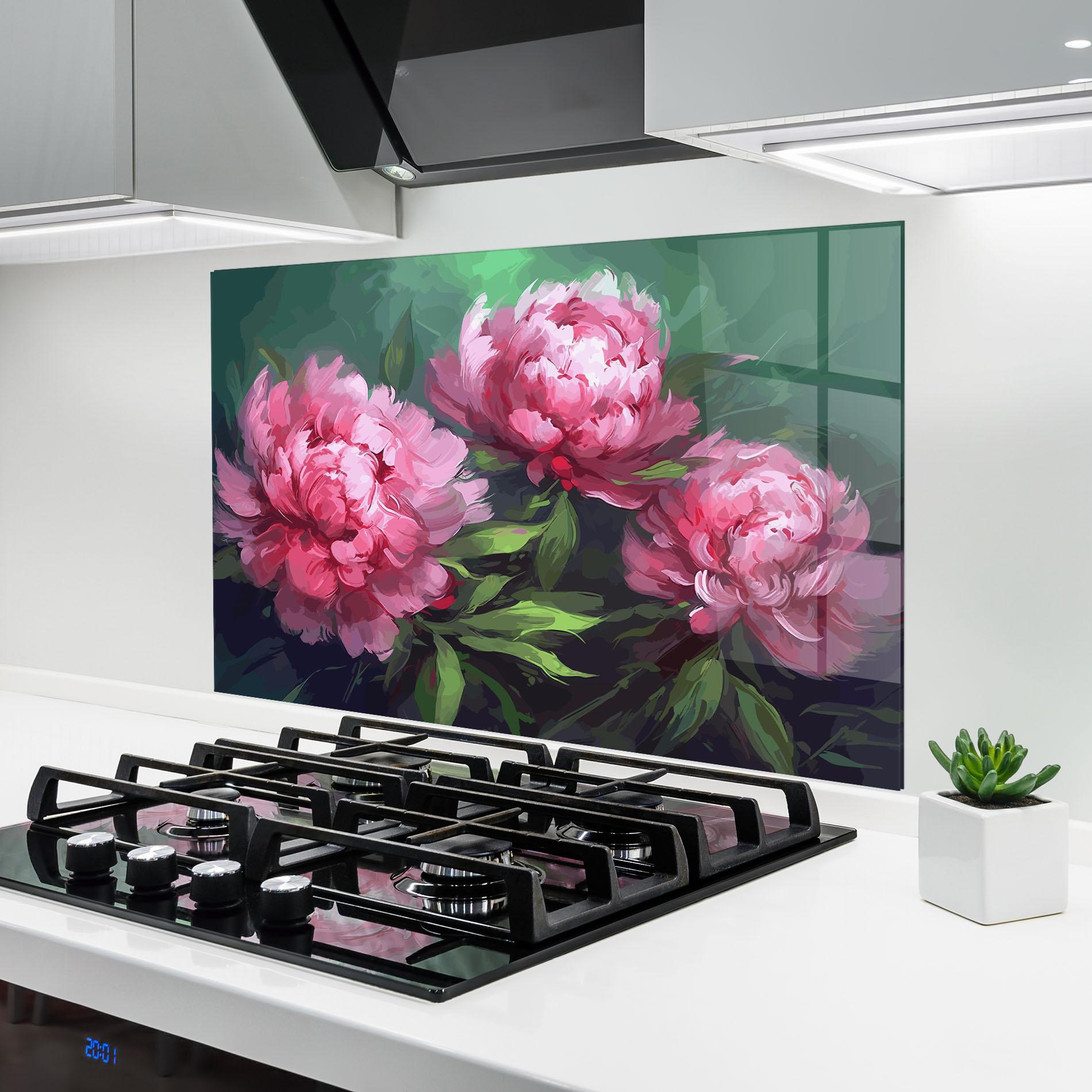 Küchenrückwand Glas Pretty Peonies mockup 6