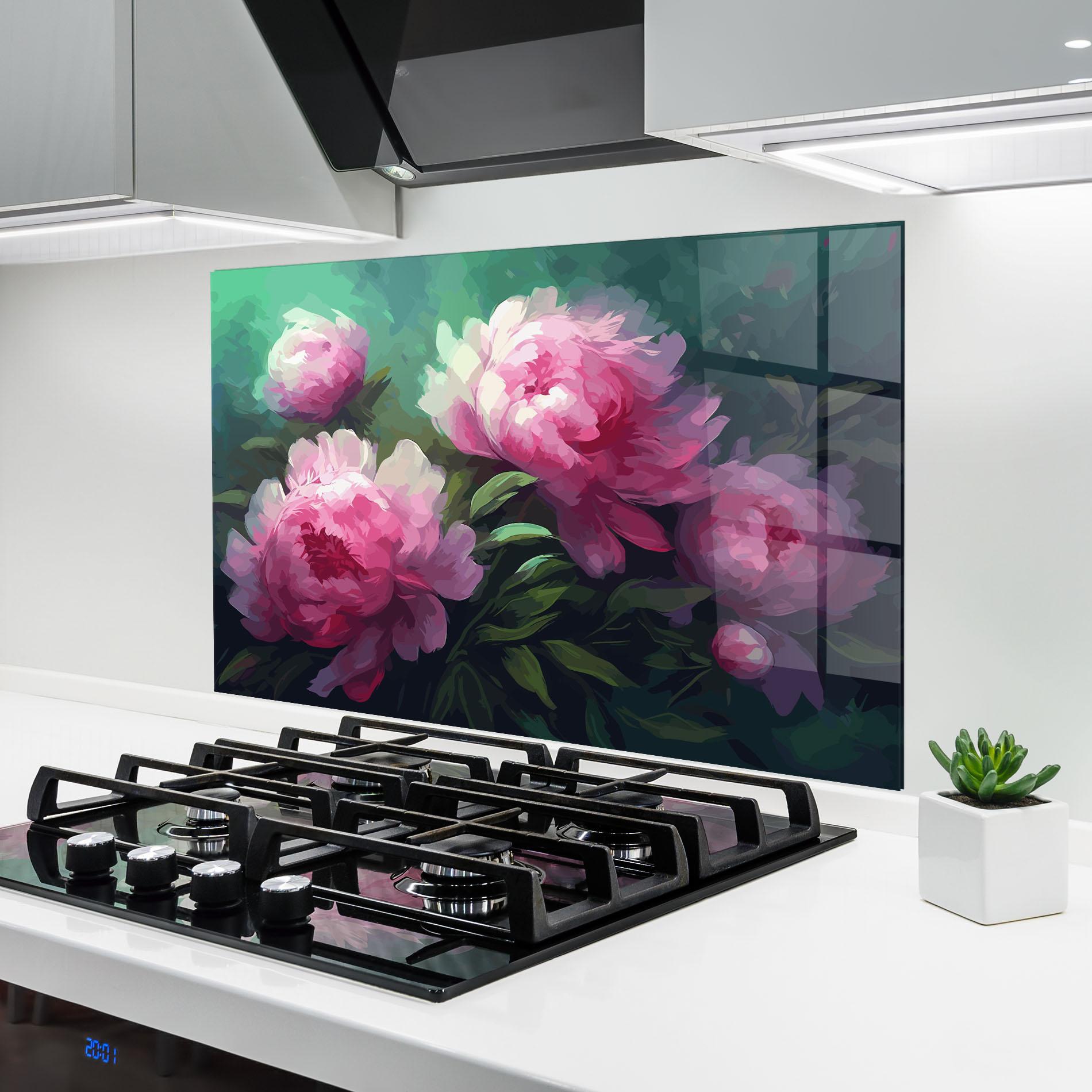 Küchenrückwand Glas Pretty Peony Paint mockup 6