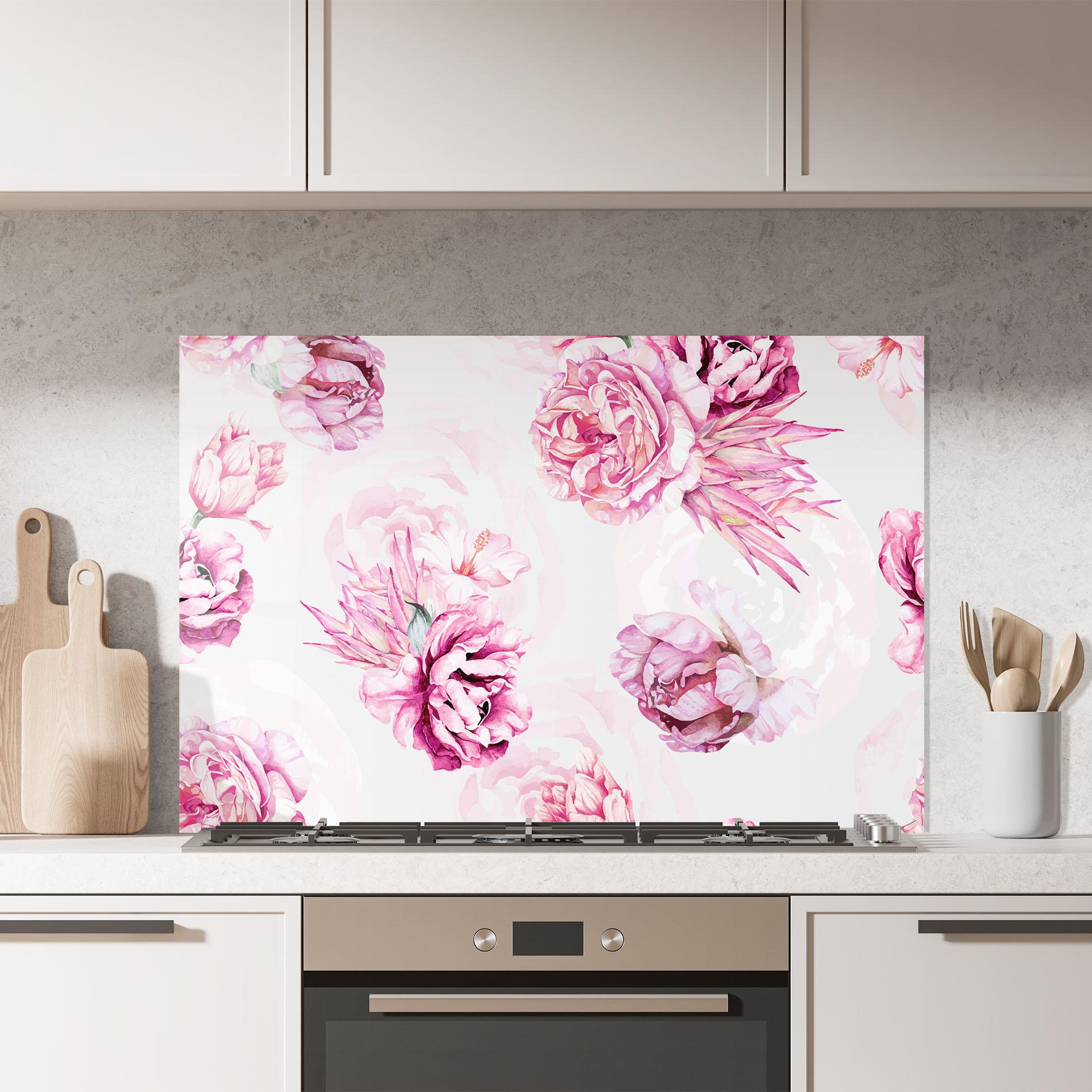 Küchenrückwand Glas Blooming Peony mockup 7