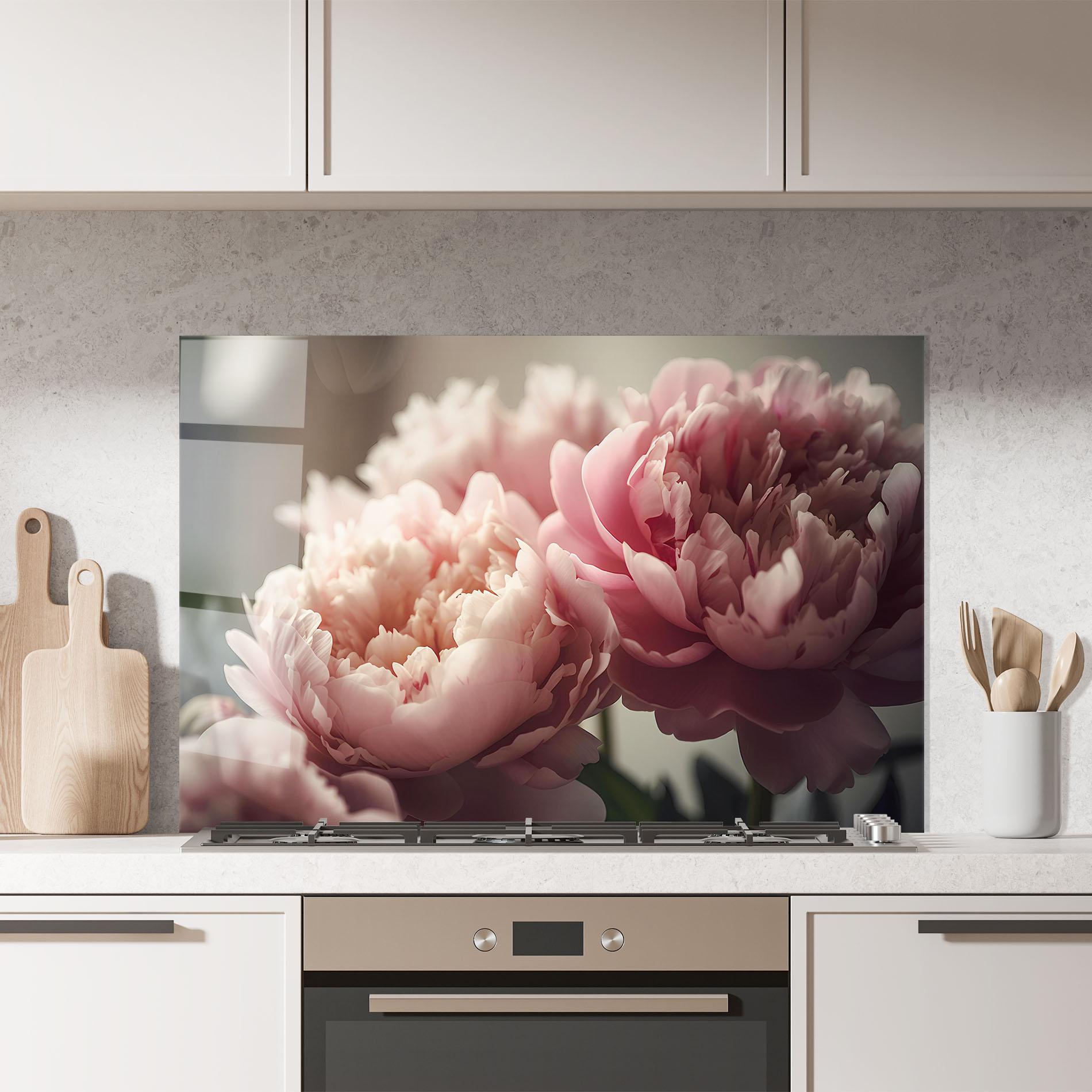 Küchenrückwand Glas Cream Dreamy Peony mockup 7