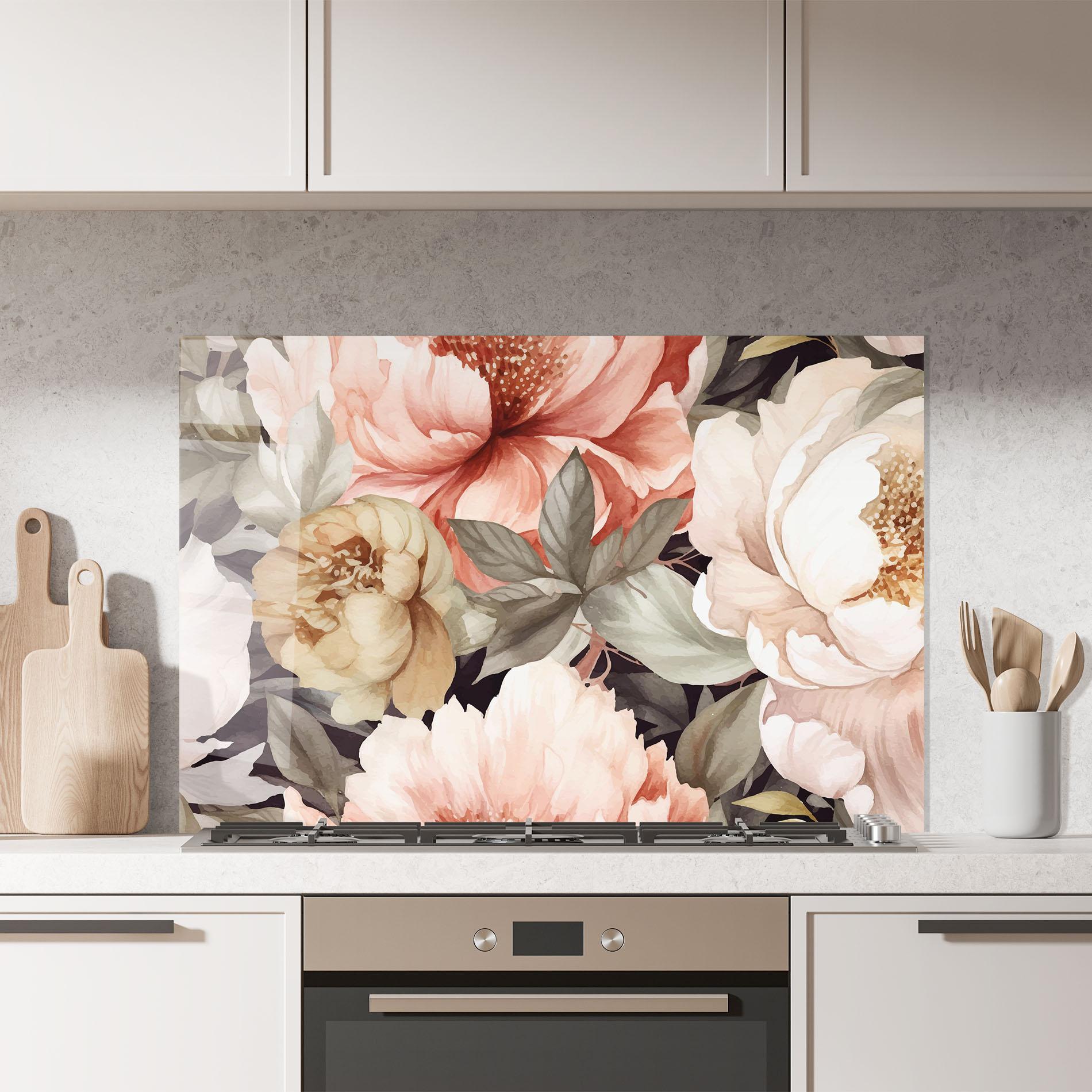 Küchenrückwand Glas Cream Pink Peony mockup 7