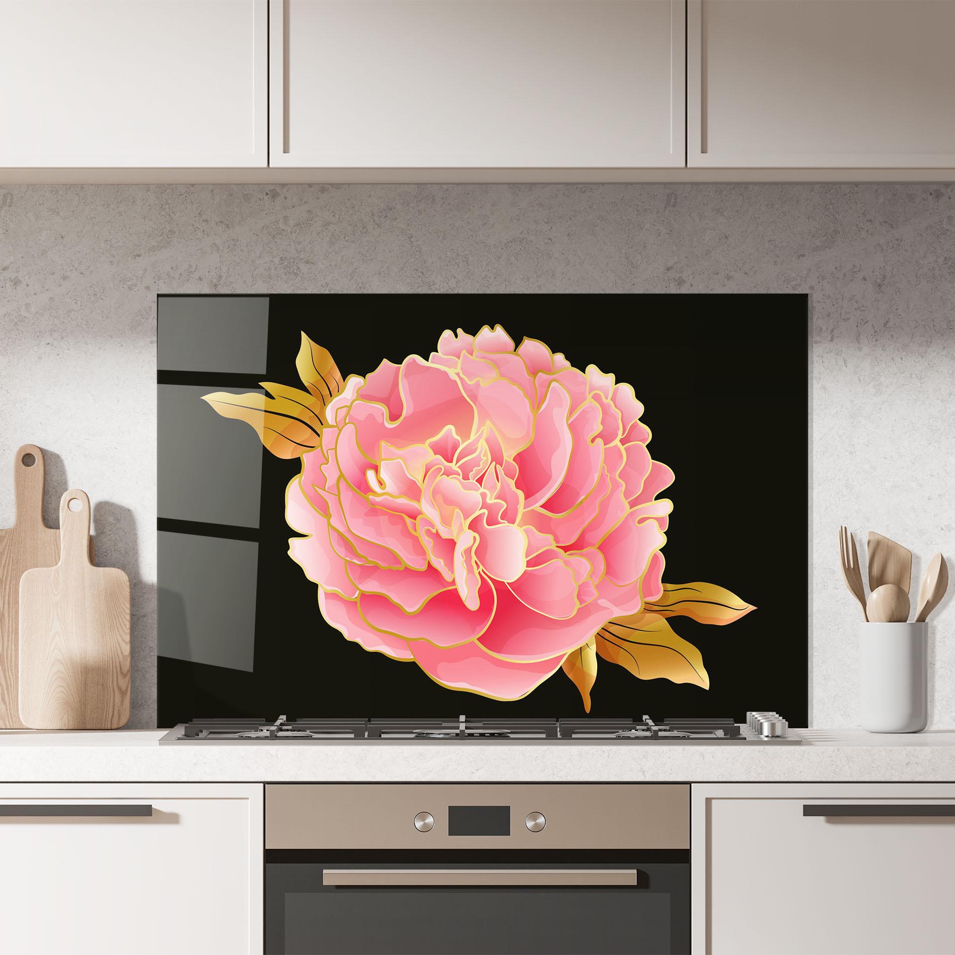 Küchenrückwand Glas Gold Pinkk Peony mockup 7