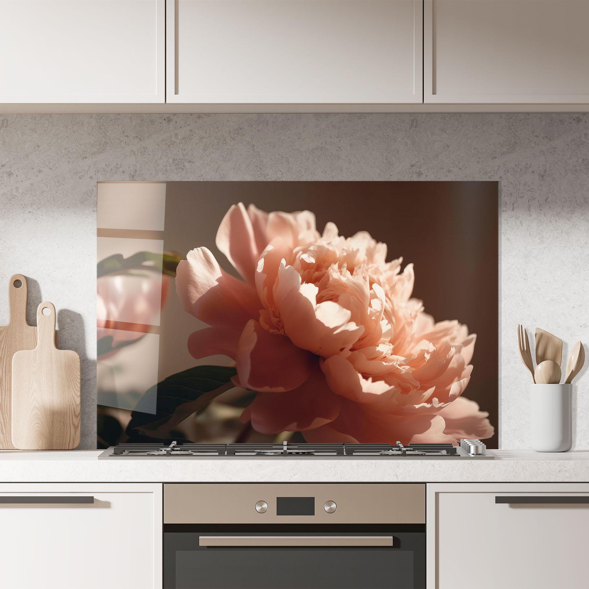 Küchenrückwand Glas Light Orange Peony View mockup 7