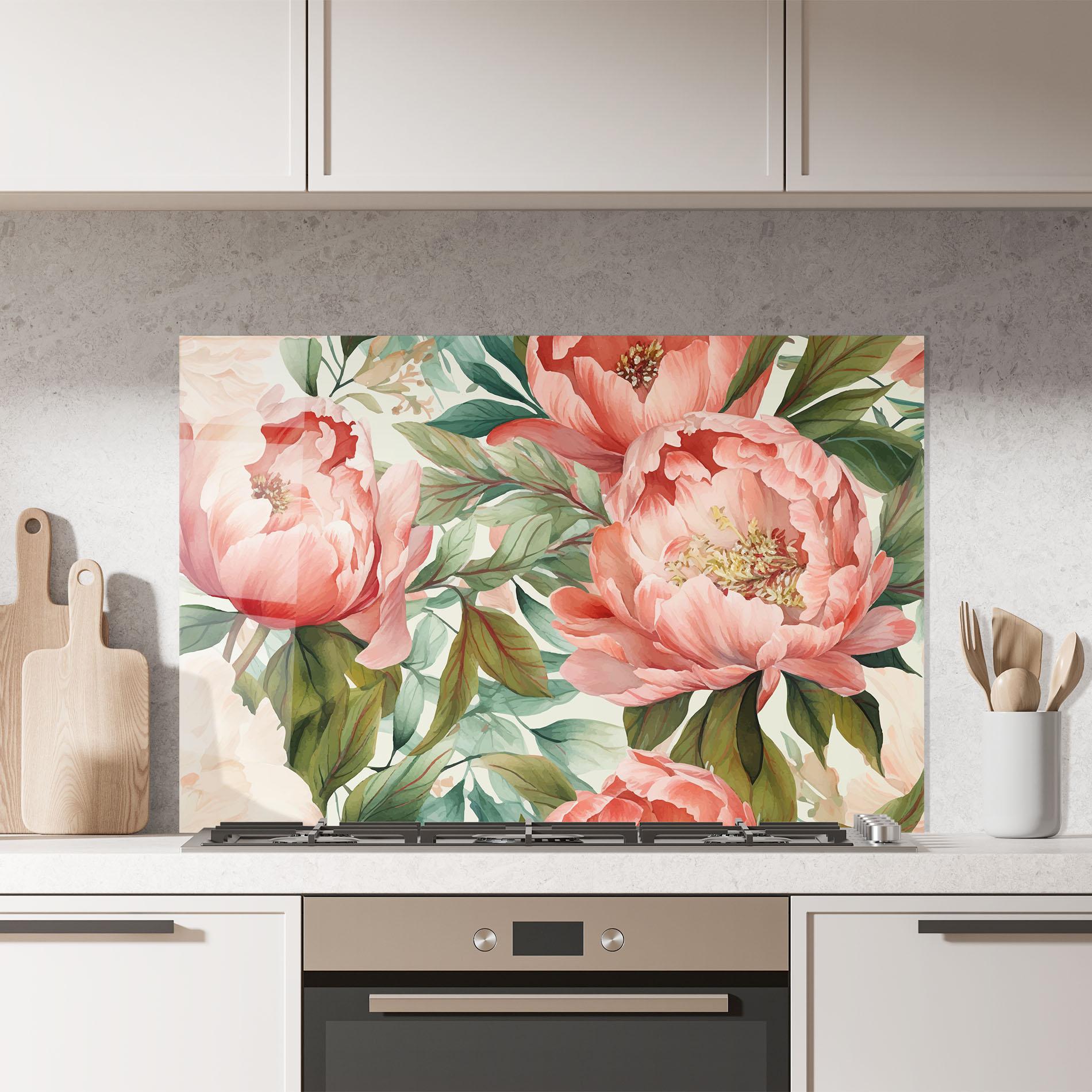 Küchenrückwand Glas Light Red Peony mockup 7