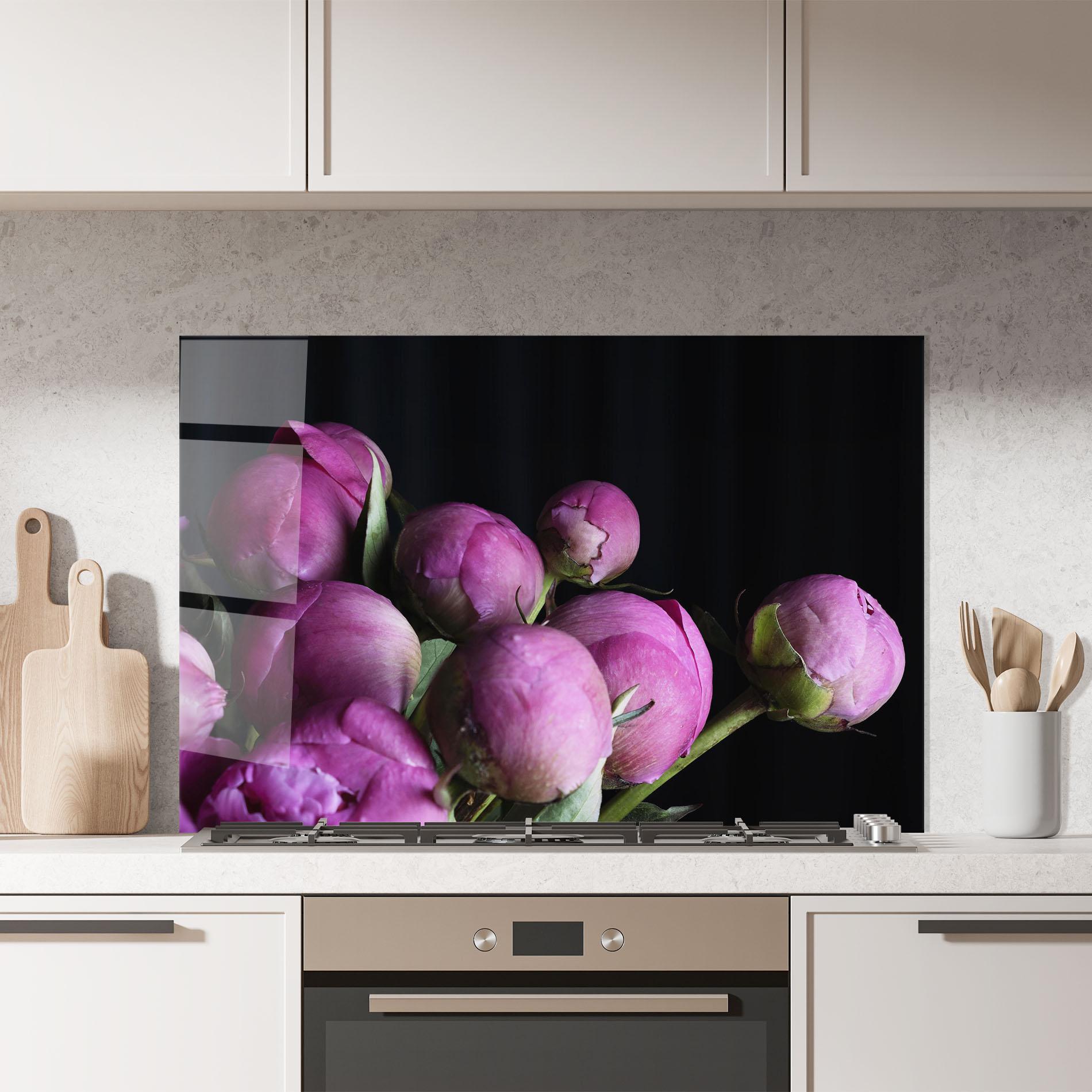 Küchenrückwand Glas Peony Buds mockup 7